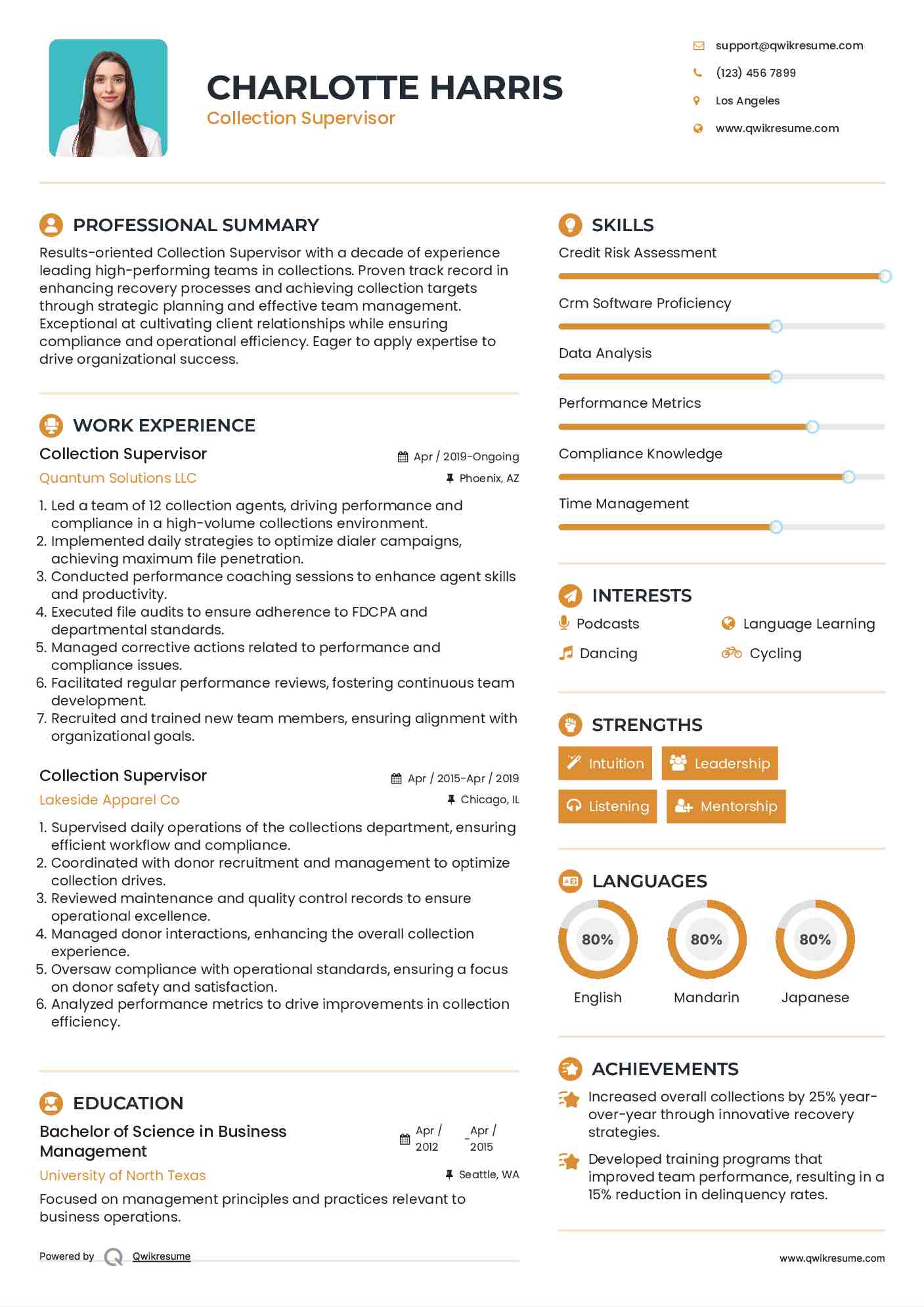 Collection Supervisor Resume Template