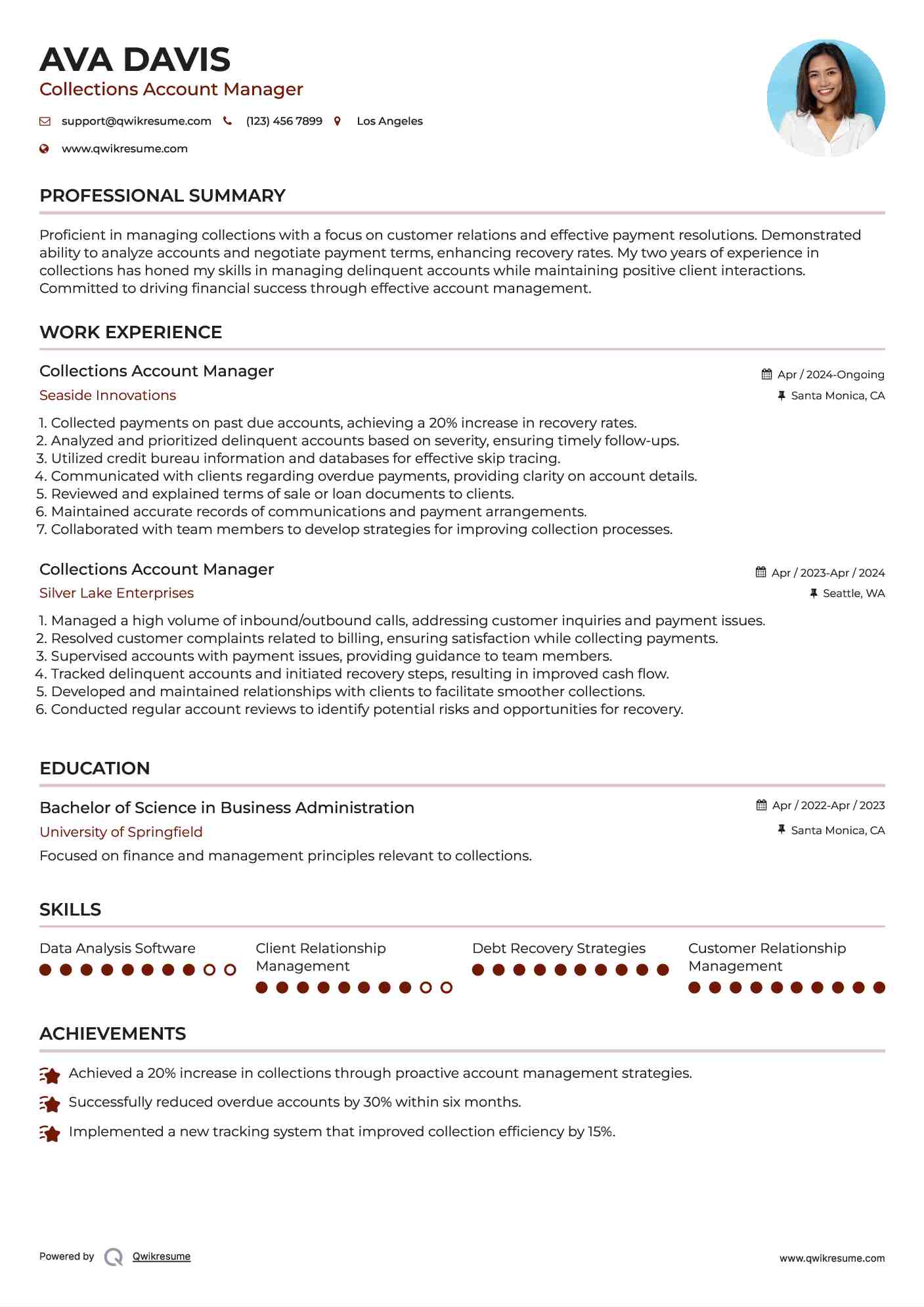 Collections Account Manager Resume Format