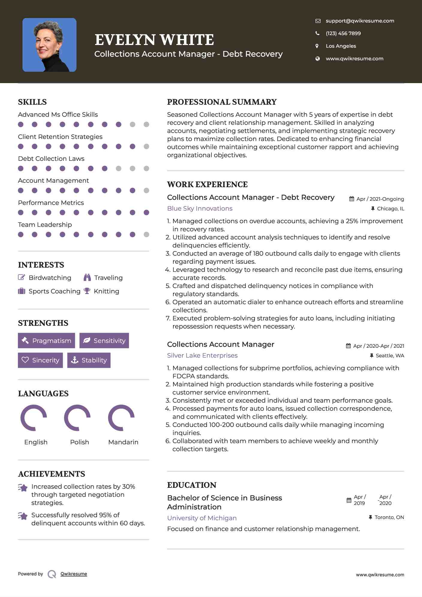 Collections Account Manager - Debt Recovery Resume Sample