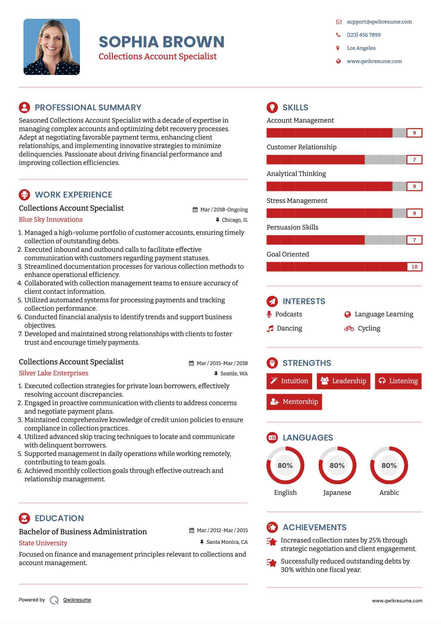 Collections Account Specialist Resume Example