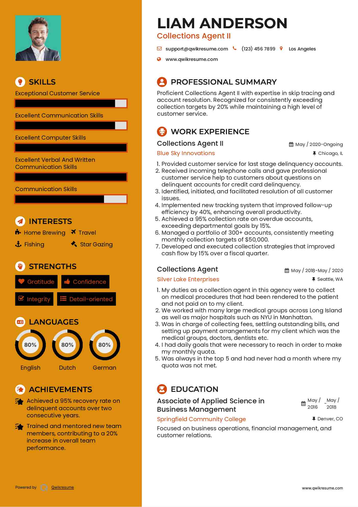 Collections Agent II Resume Template