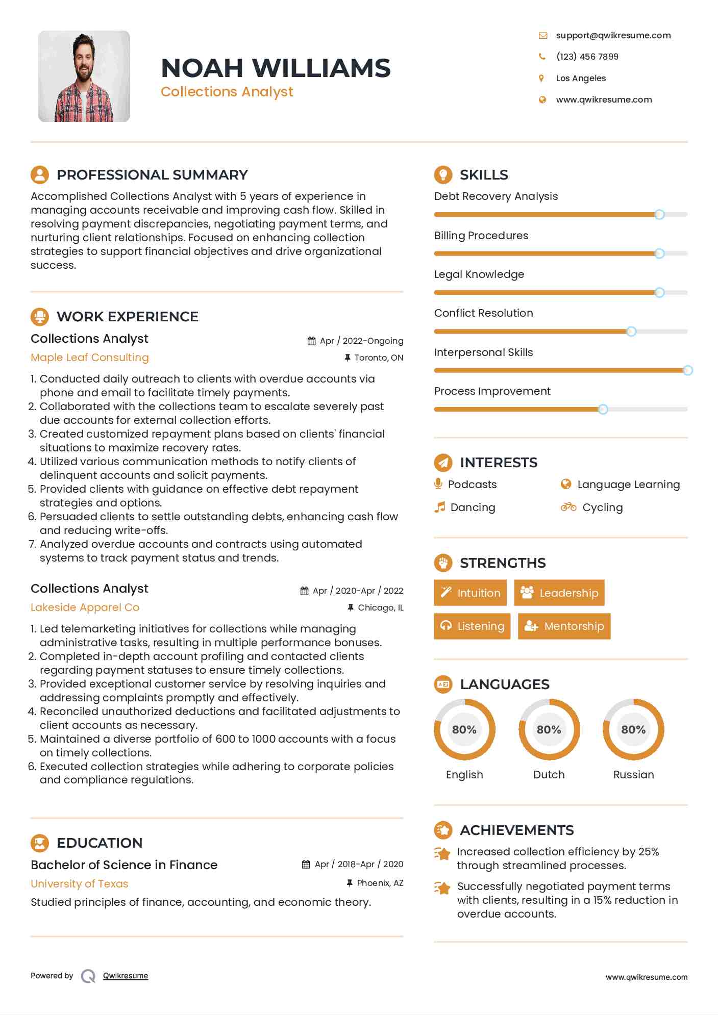 Collections Analyst Resume Sample