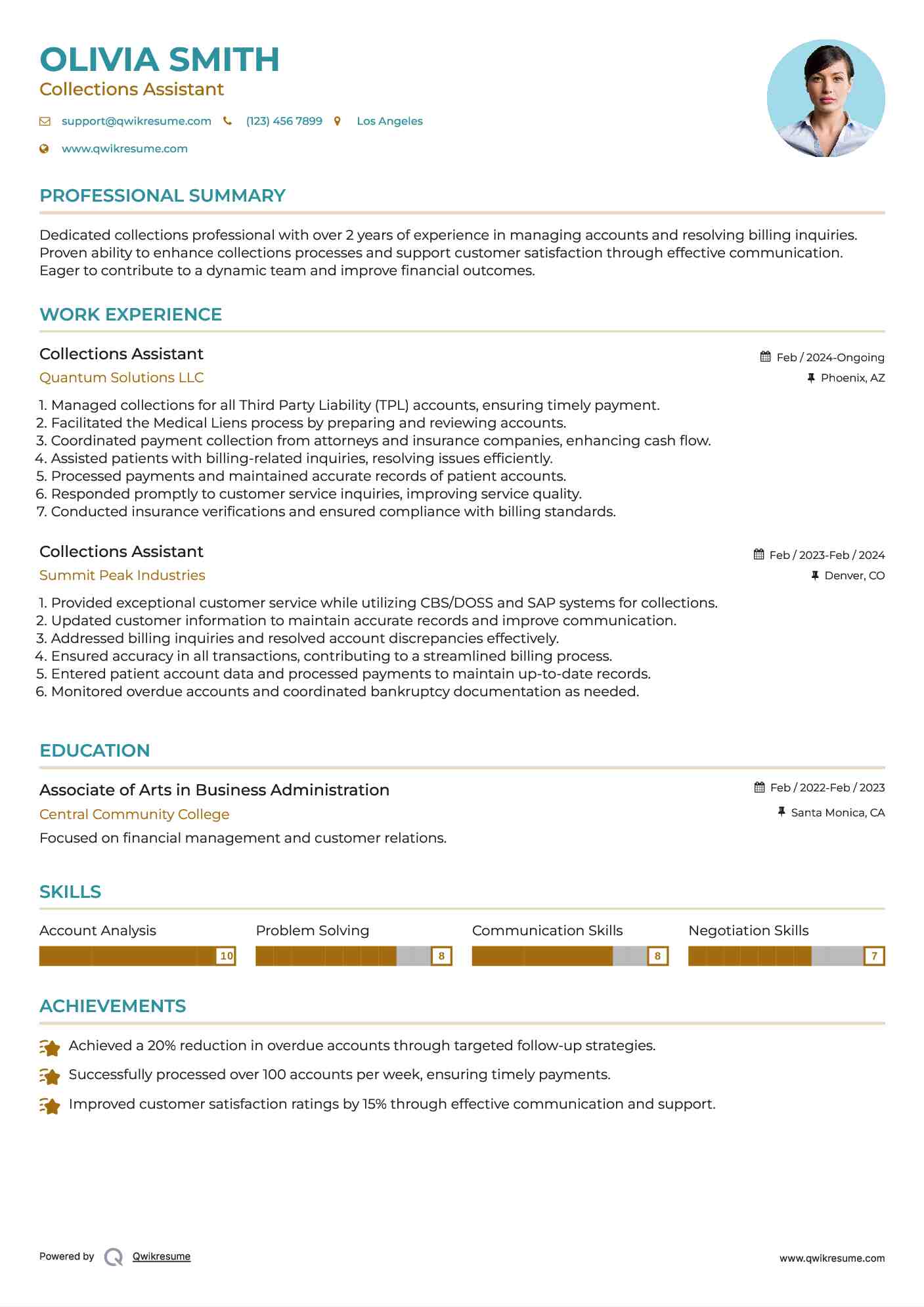 Collections Assistant Resume Format