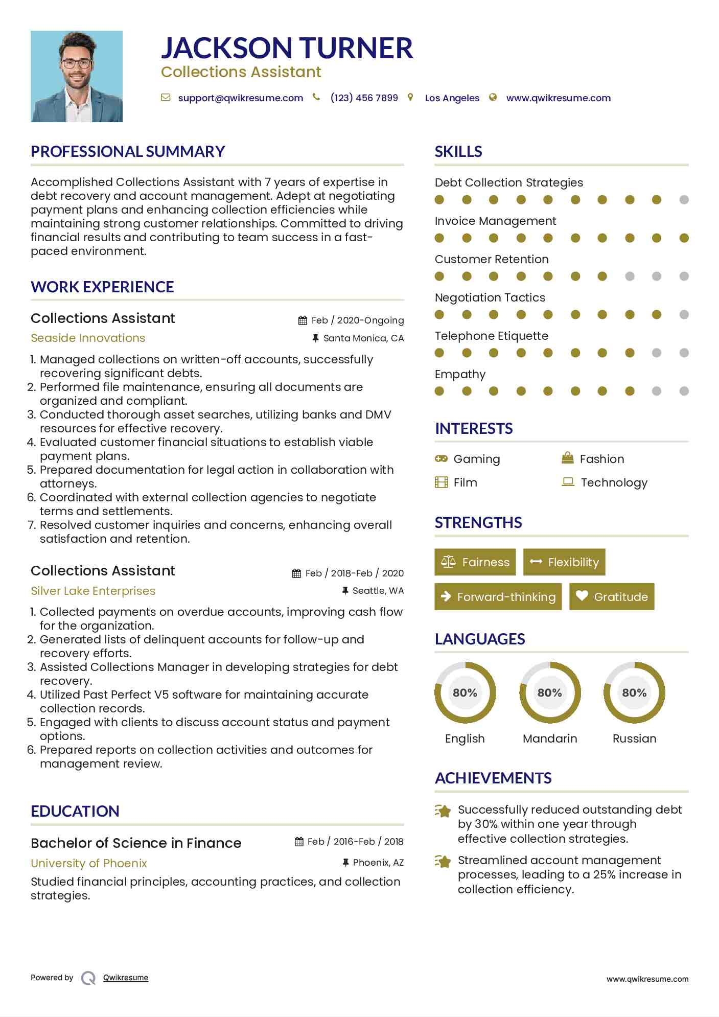 Collections Assistant Resume Model