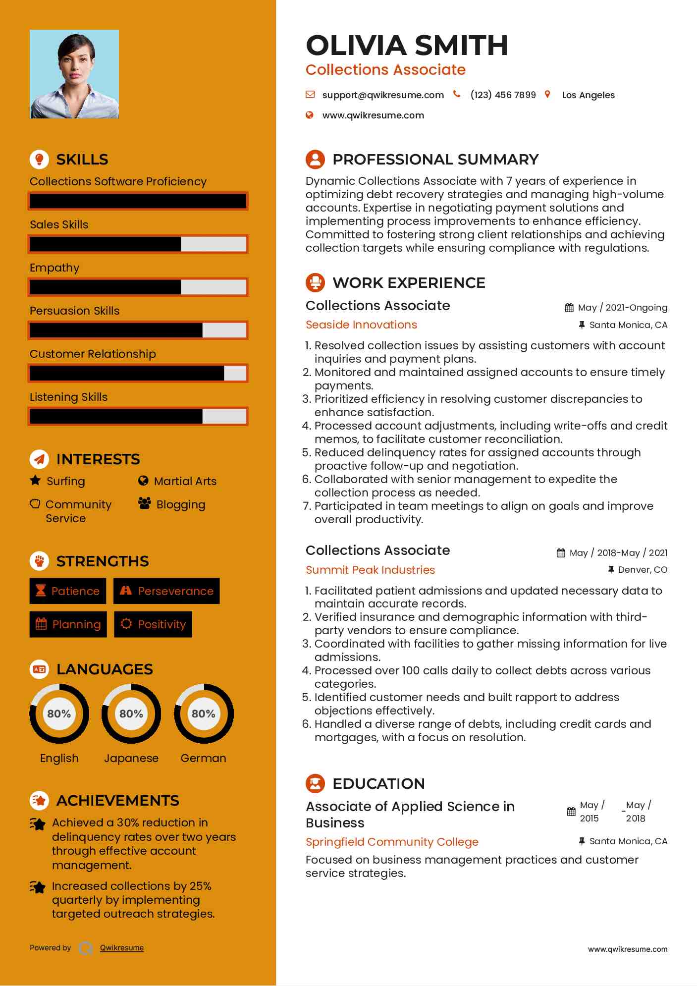 Collections Associate Resume Example