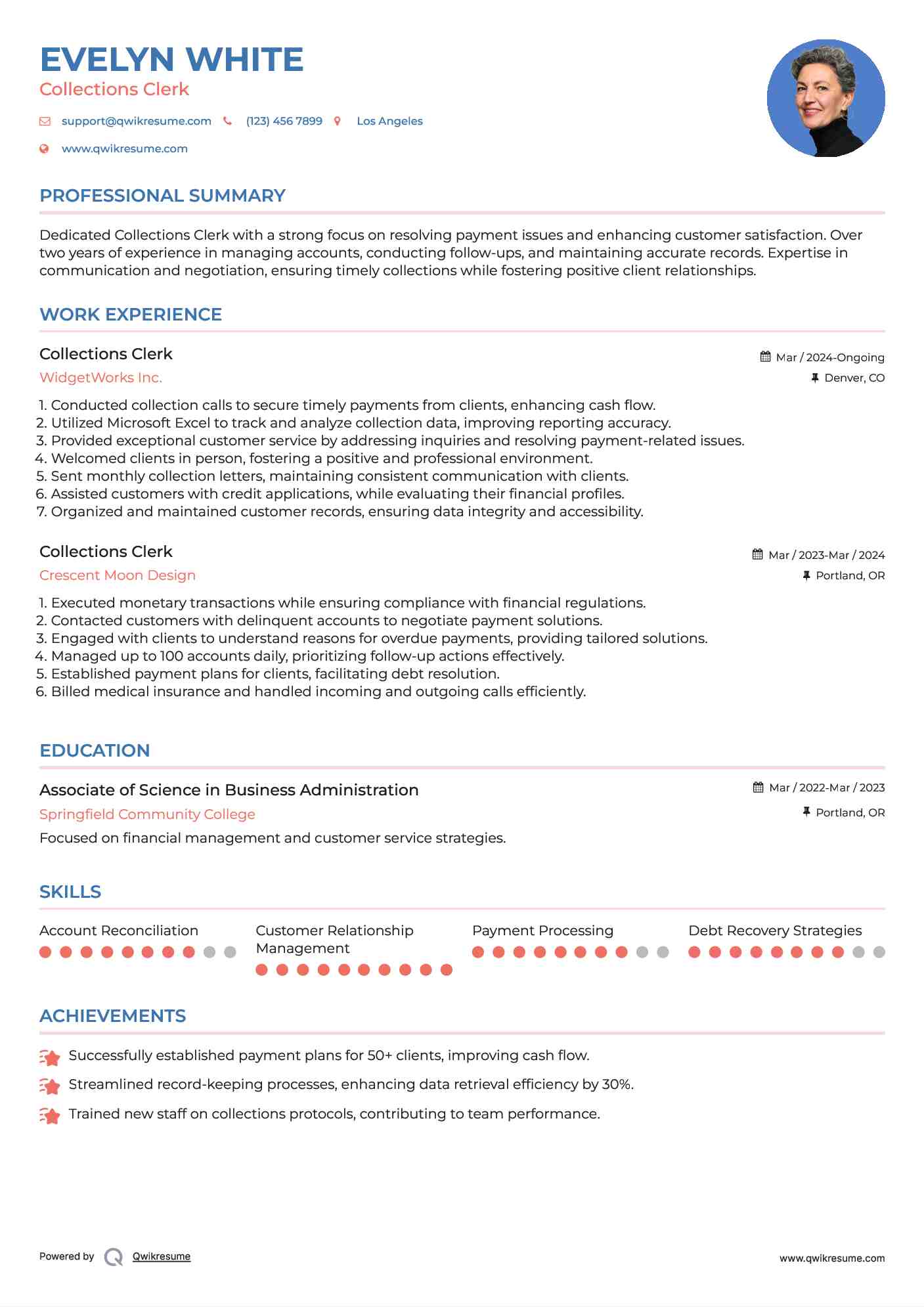 Collections Clerk Resume Example