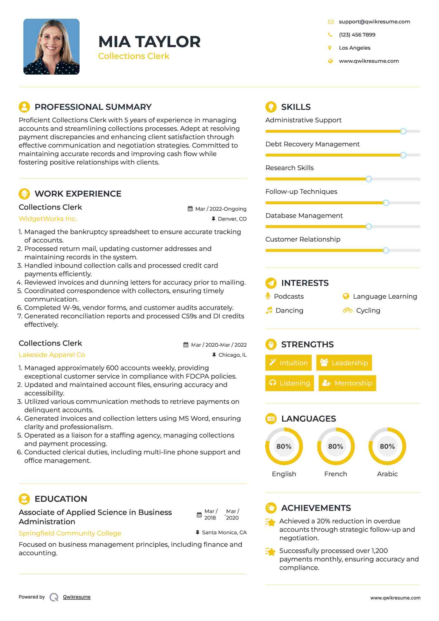 Collections Clerk Resume Template