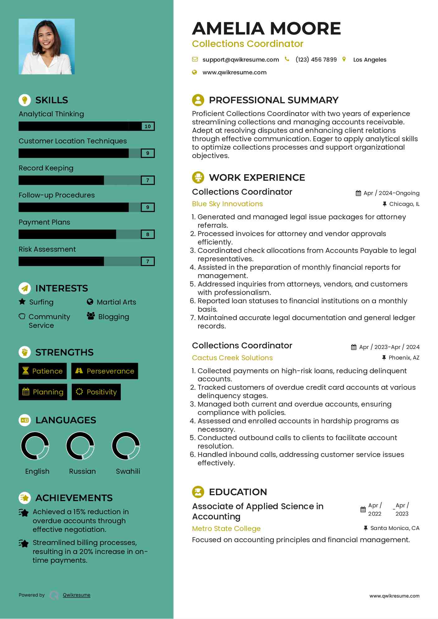 Collections Coordinator Resume Sample