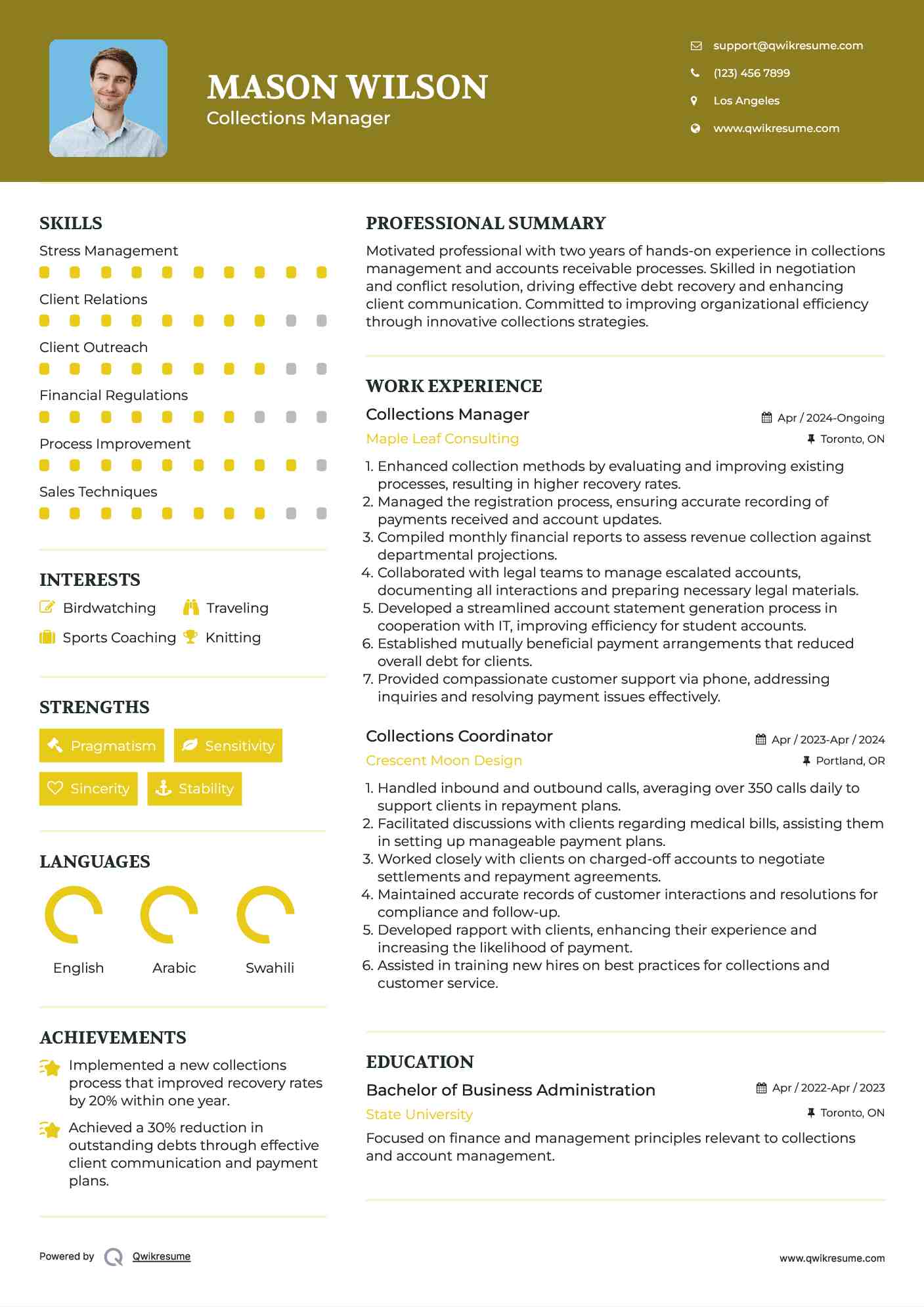 Collections Manager Resume Template