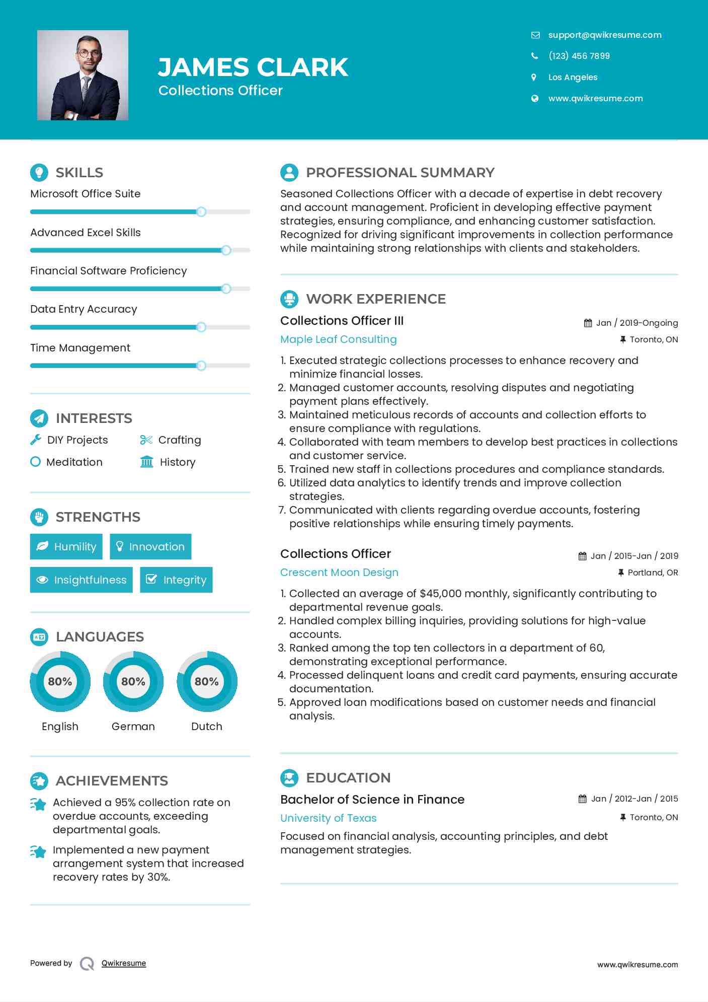 Collections Officer III Resume Model