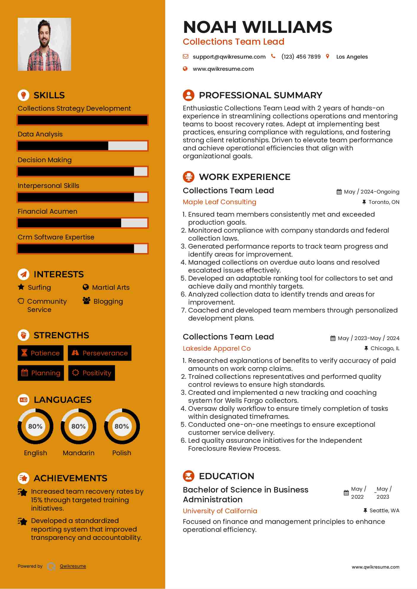 Collections Team Lead Resume Template