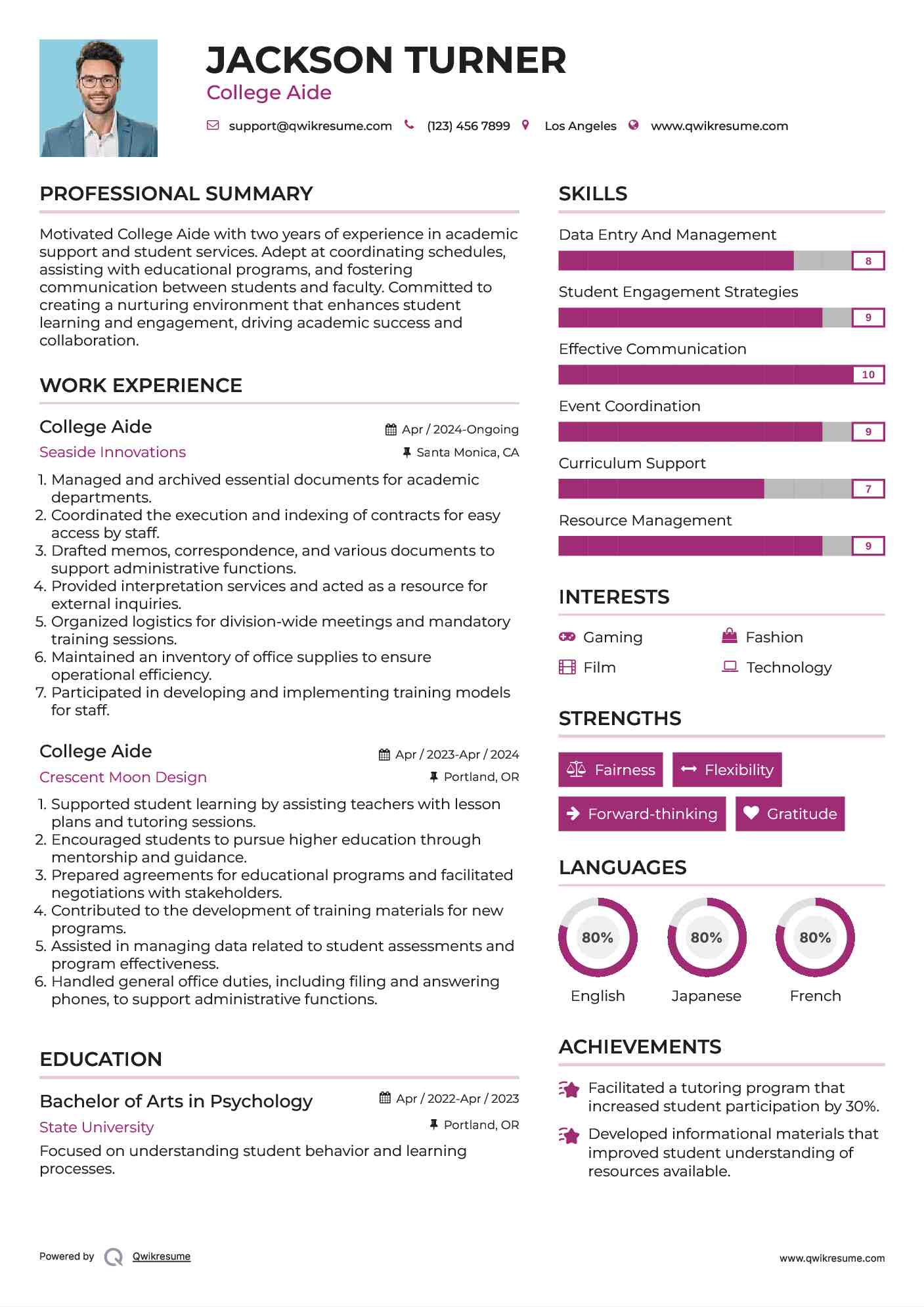 College Aide Resume Template