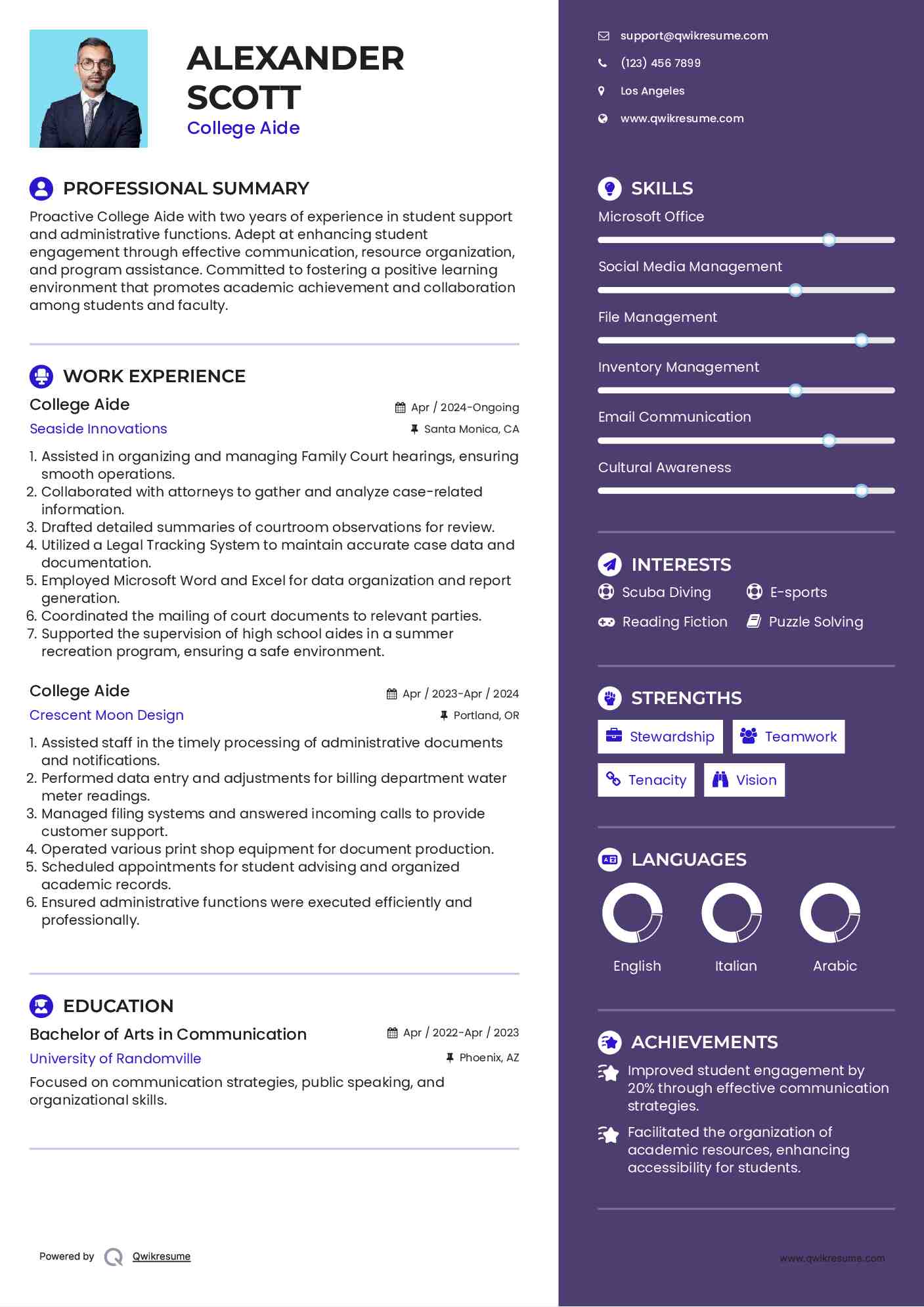 College Aide Resume Template