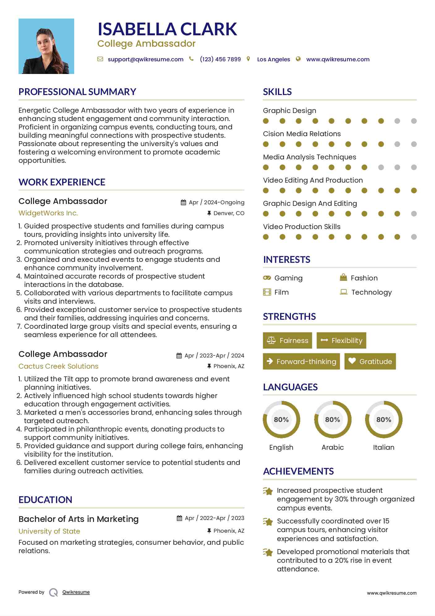 College Ambassador Resume Model