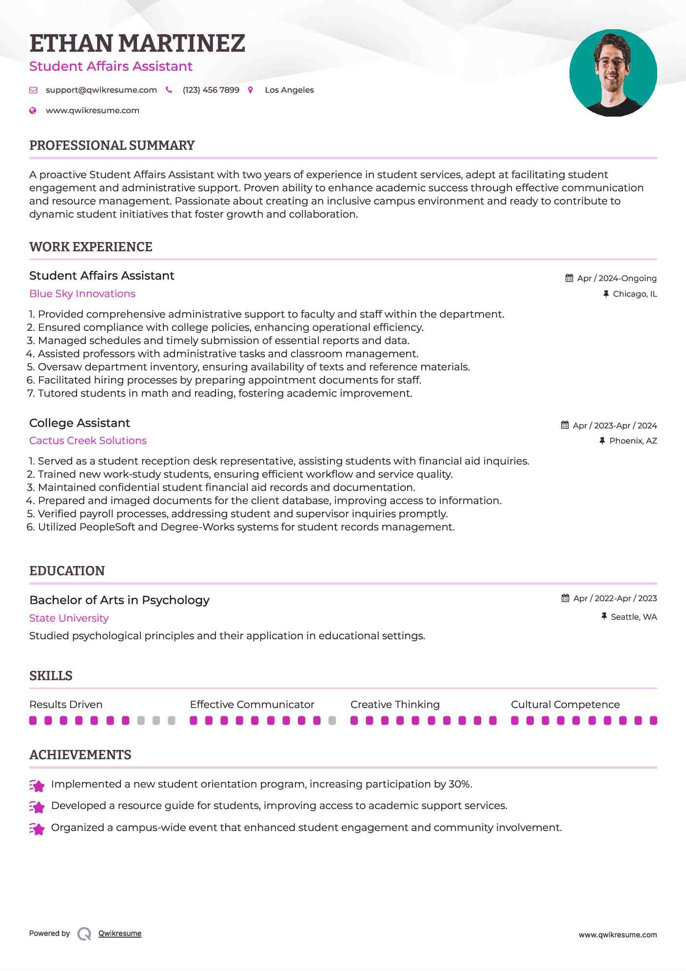 Student Affairs Assistant Resume Template