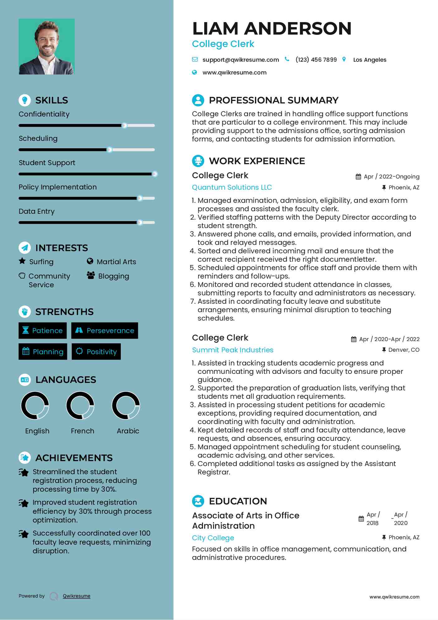 College Clerk Resume Template