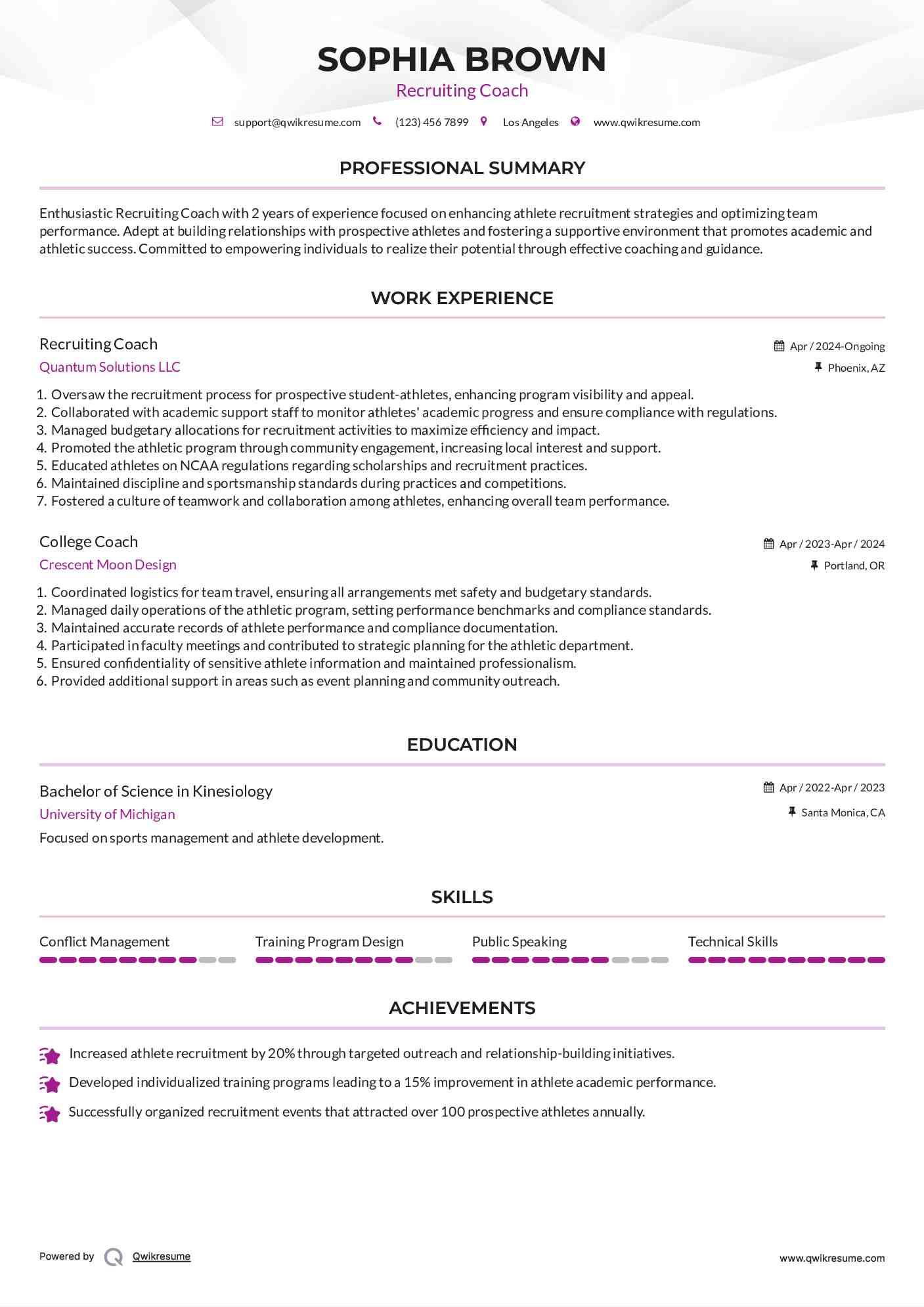 Recruiting Coach Resume Model