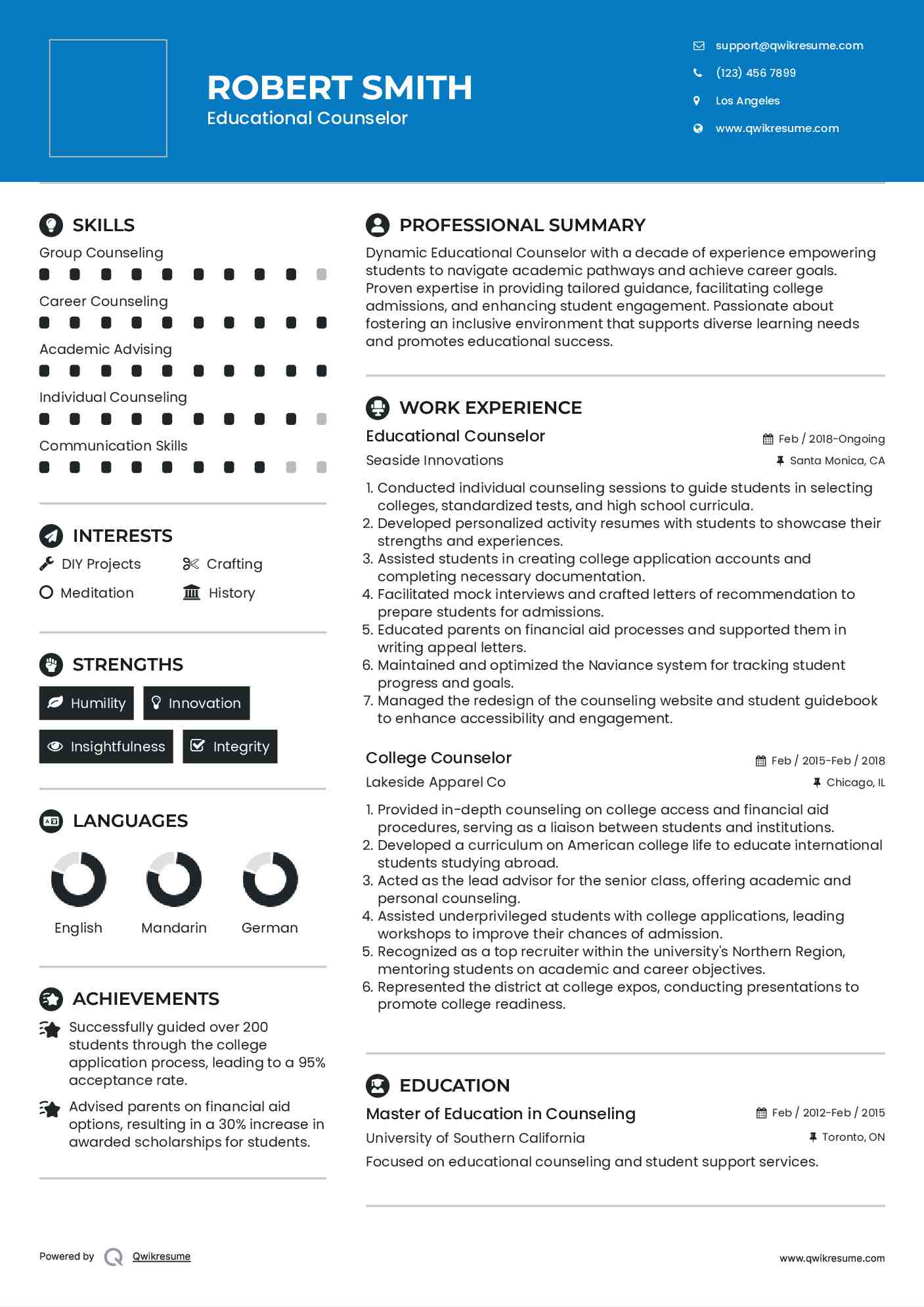Educational Counselor Resume Template