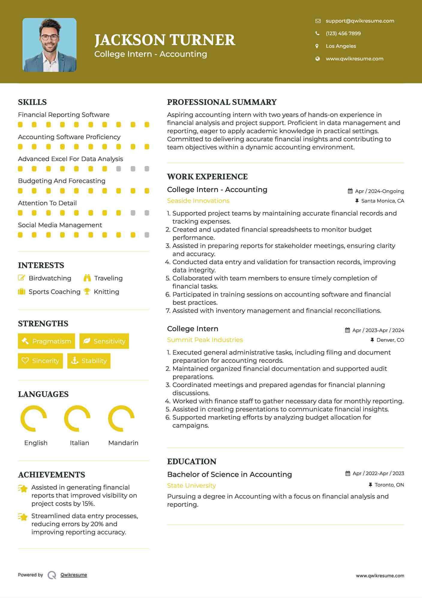 College Intern - Accounting
 Resume Template