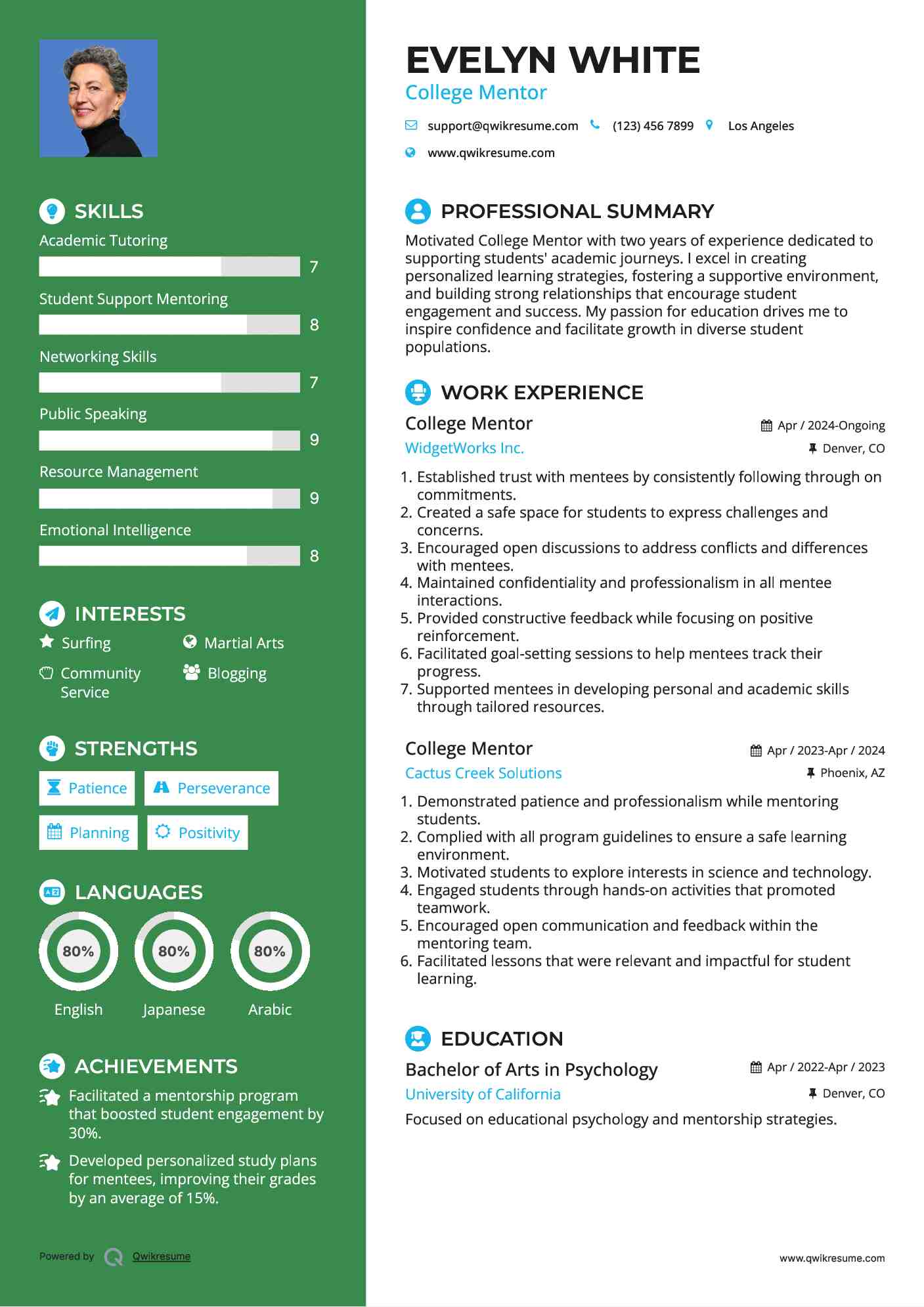 College Mentor Resume Example