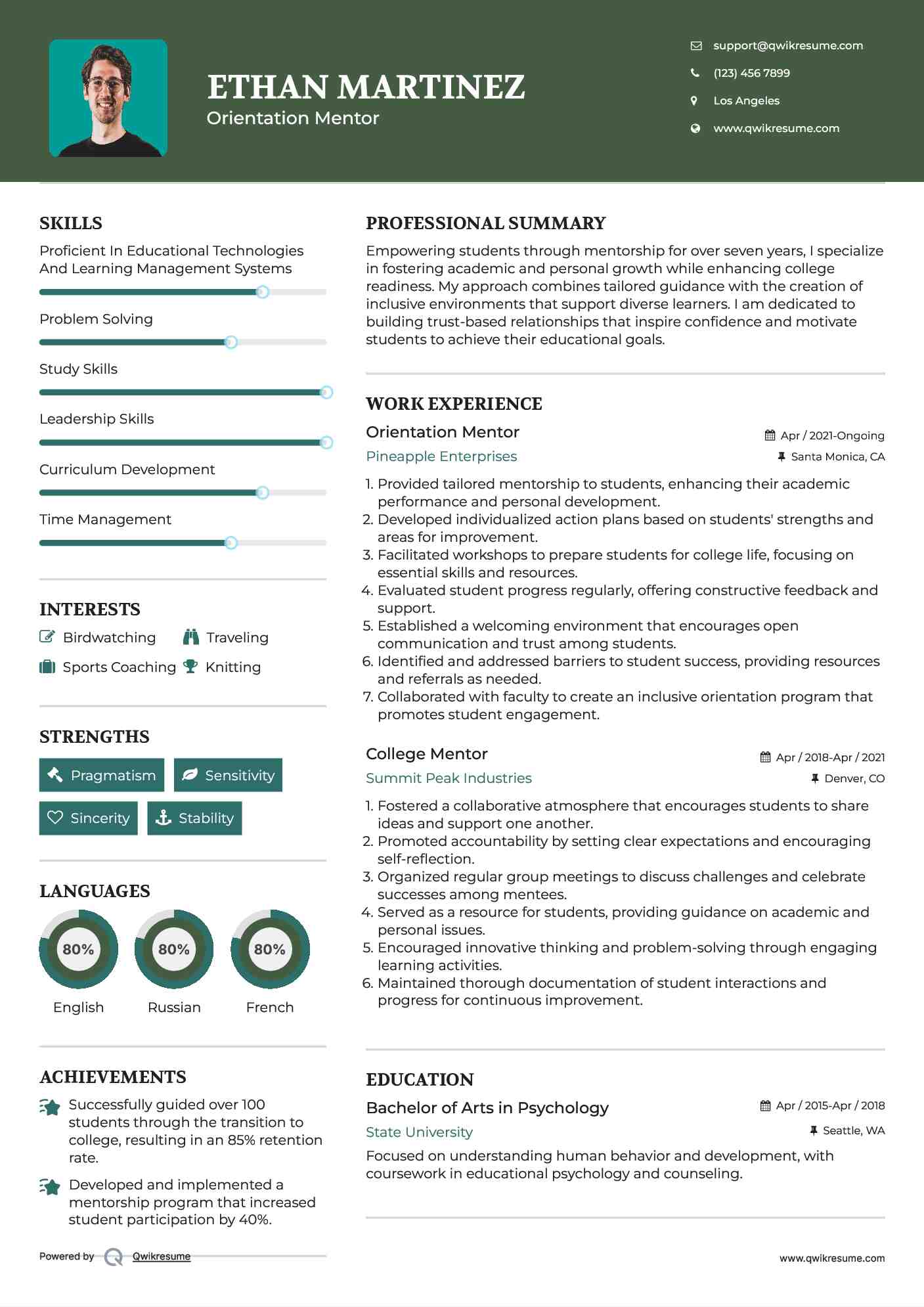 Orientation Mentor Resume Format