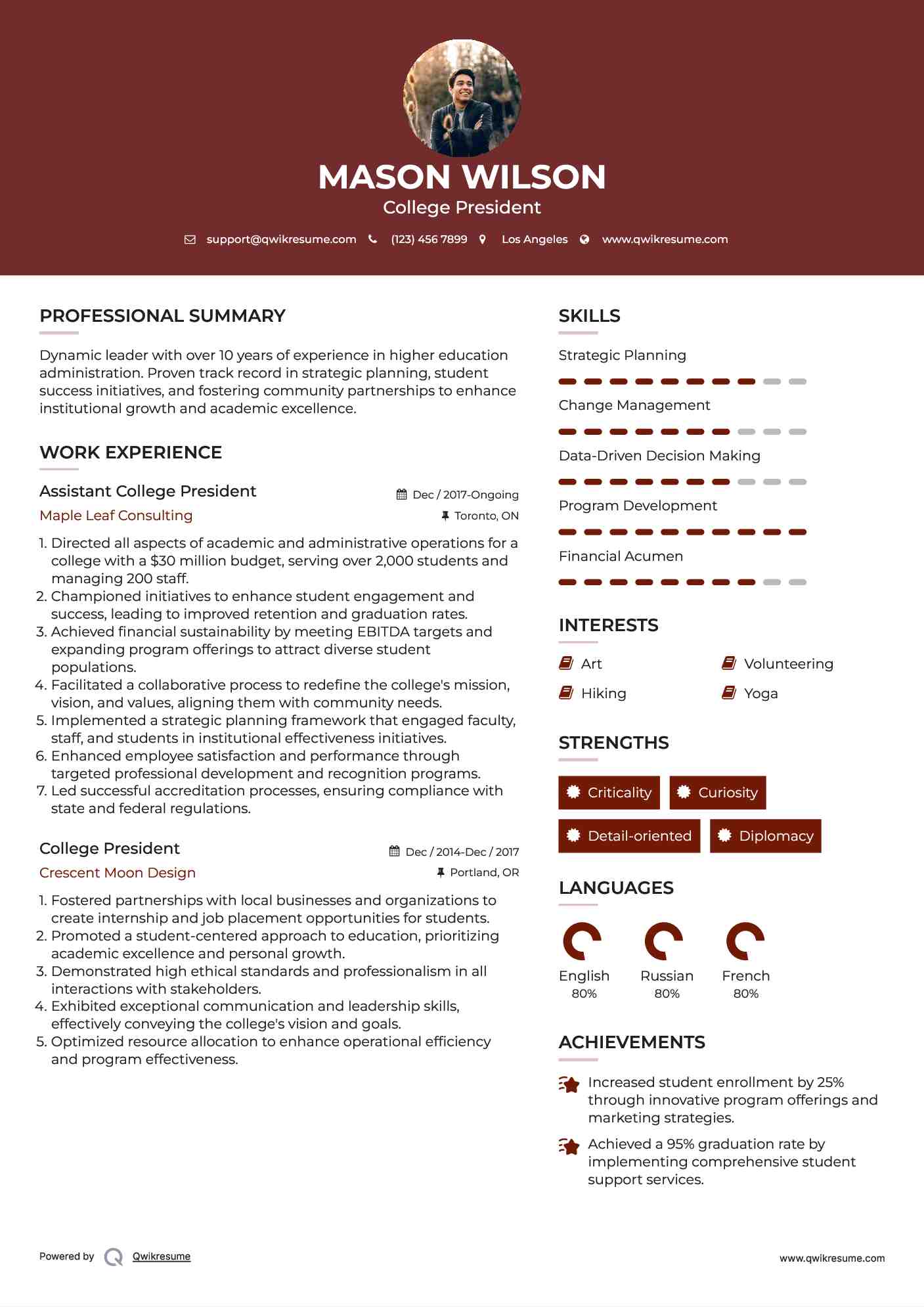 Assistant College President Resume Template