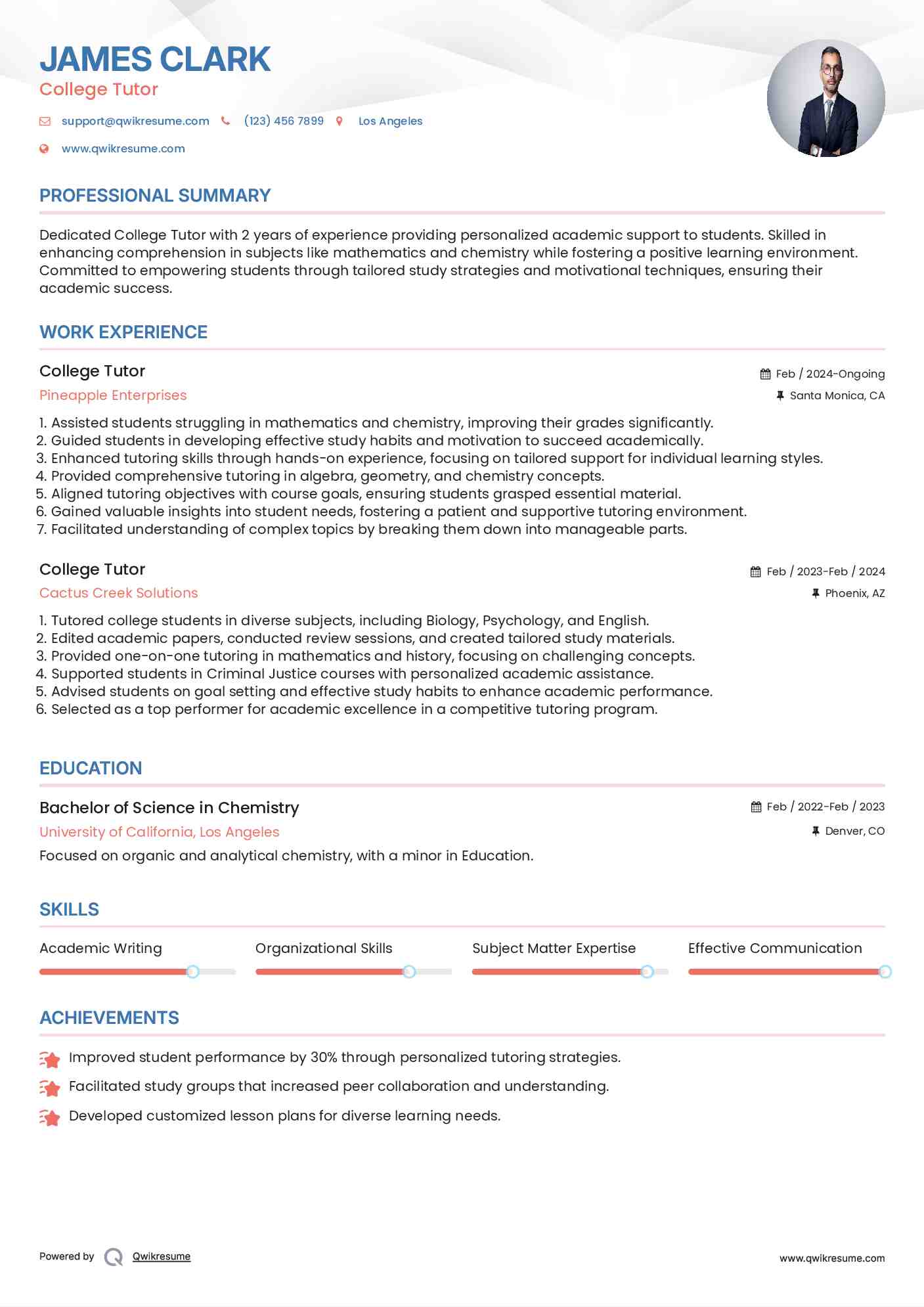 College Tutor Resume Format
