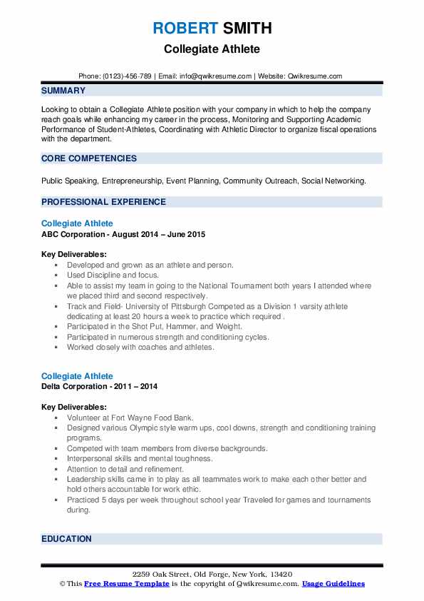 Collegiate Athlete Resume Samples - Collegiate Athlete 1659359688 Pdf 