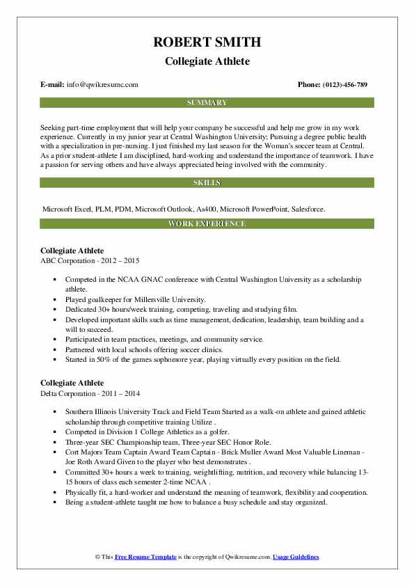 Collegiate Athlete Resume Samples - Collegiate Athlete 1659359731 Pdf 