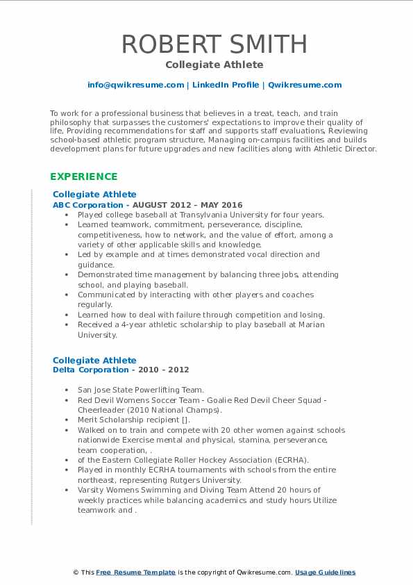 Collegiate Athlete Resume Samples - Collegiate Athlete 1659359773 Pdf 