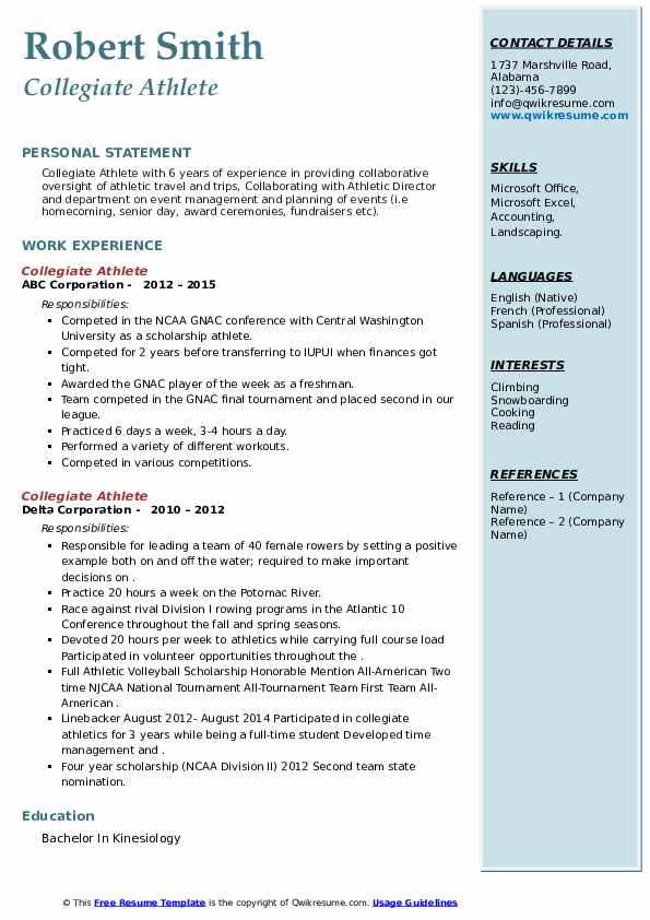 Collegiate Athlete Resume Samples - Collegiate Athlete 1659359839 Pdf 