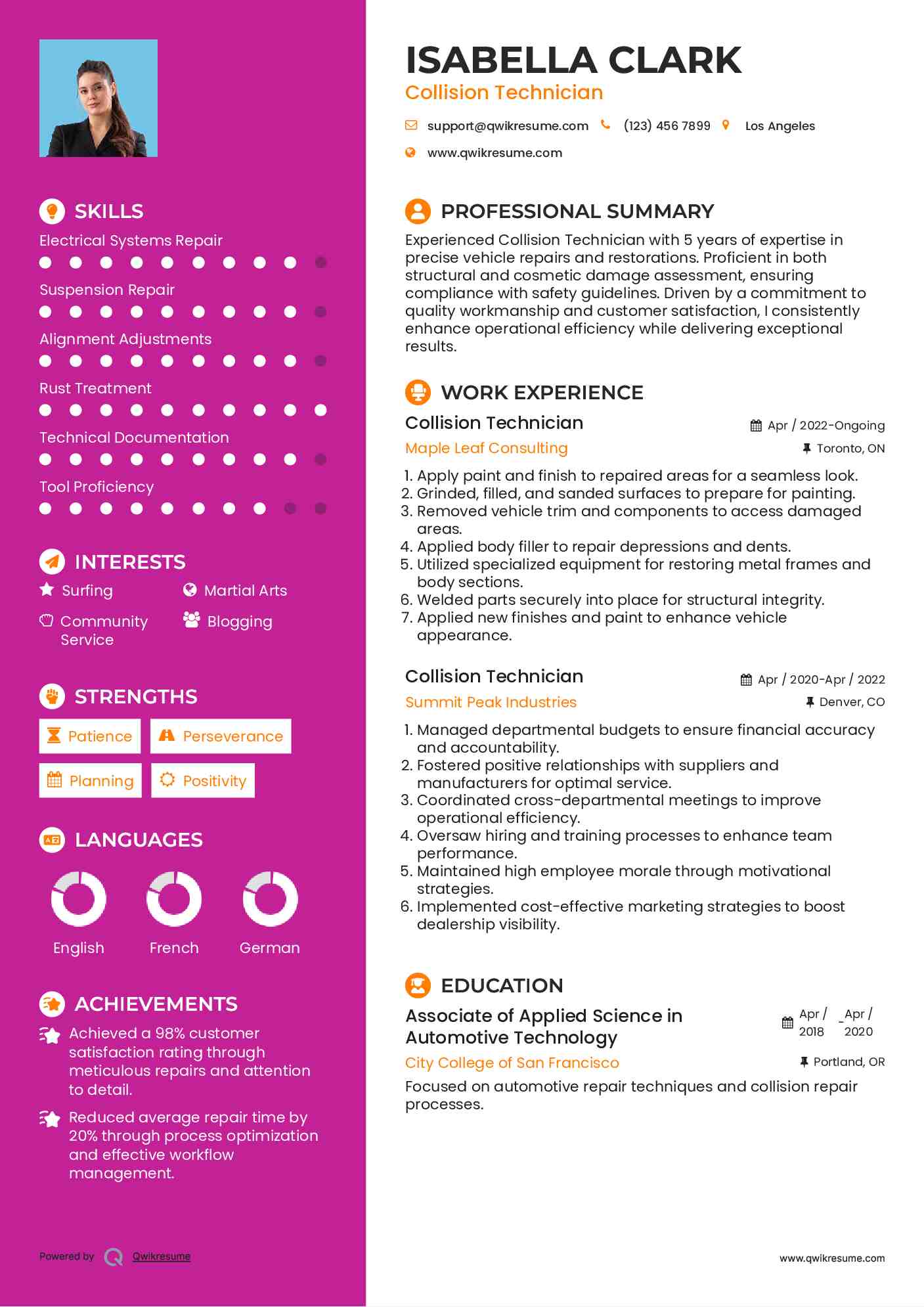 Collision Technician Resume Example