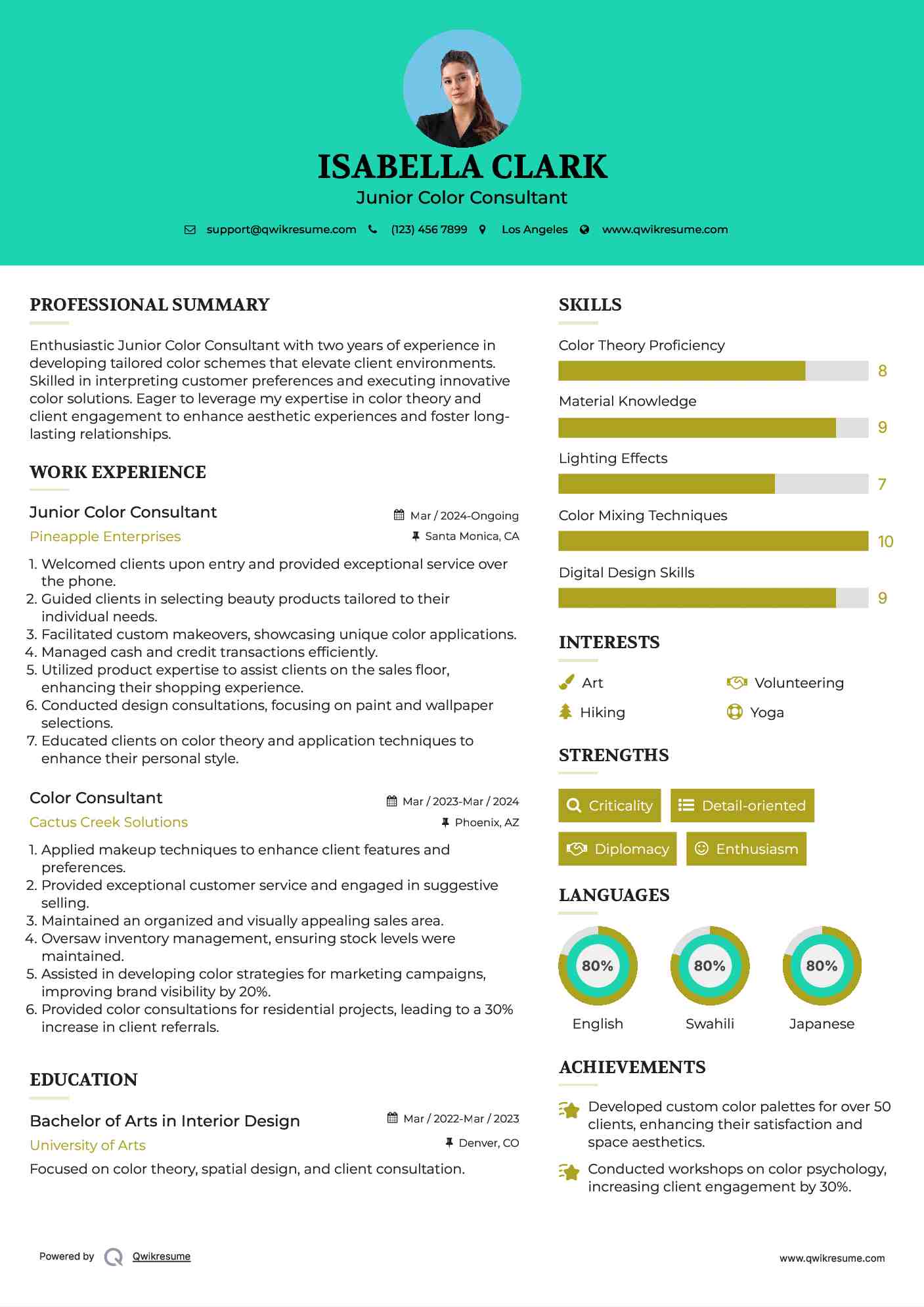 Junior Color Consultant Resume Template