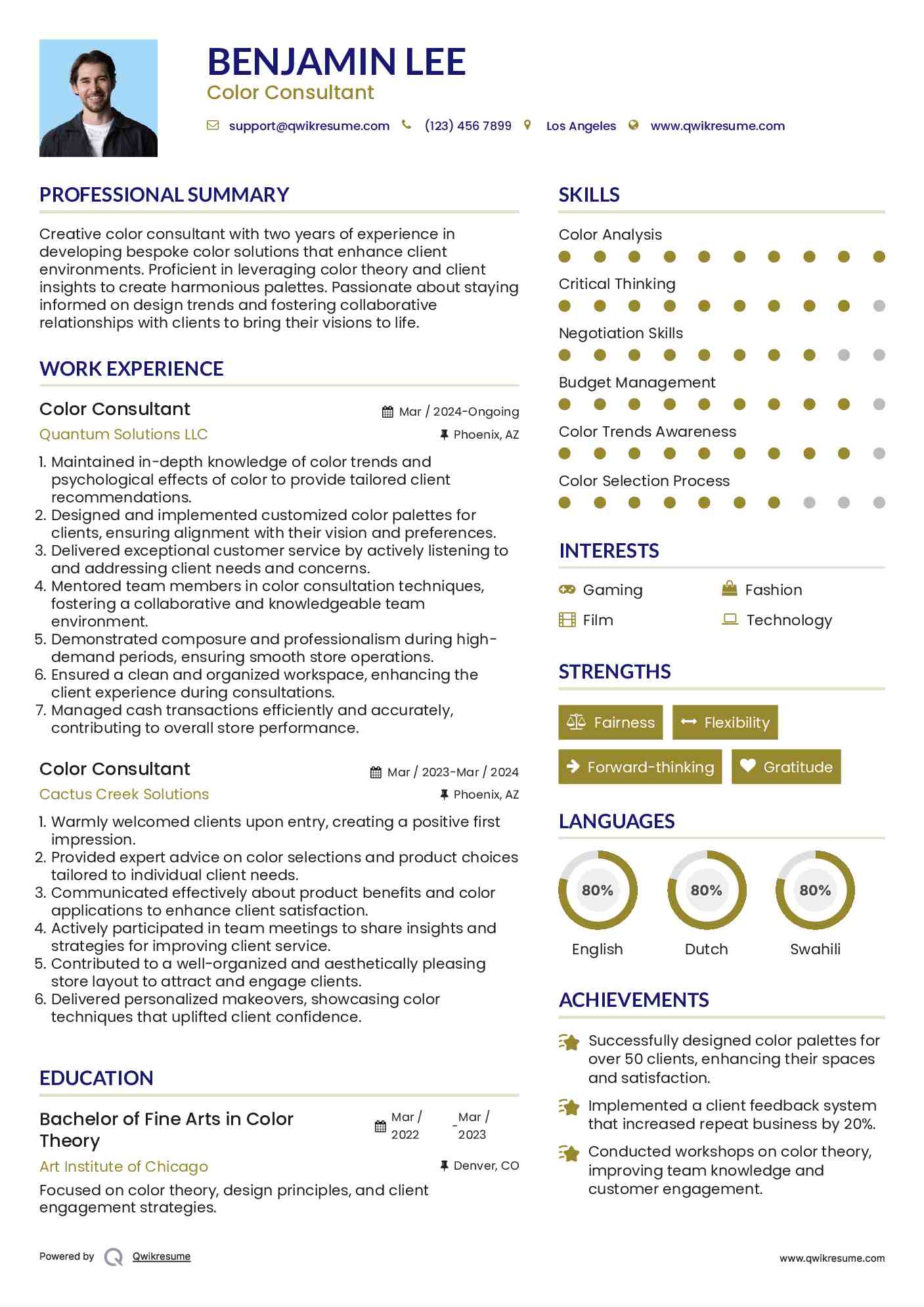 Color Consultant Resume Model