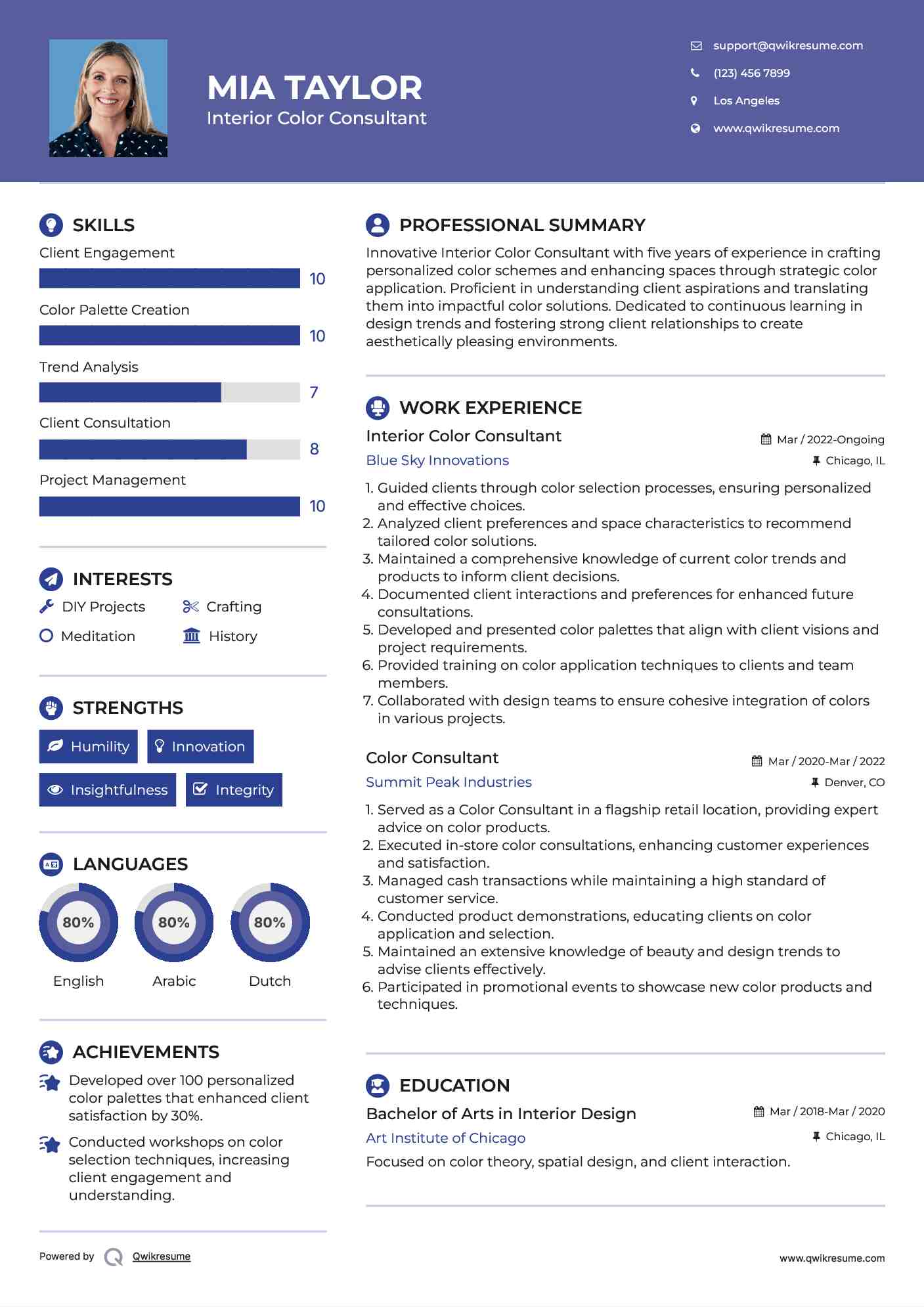 Interior Color Consultant
 Resume Template