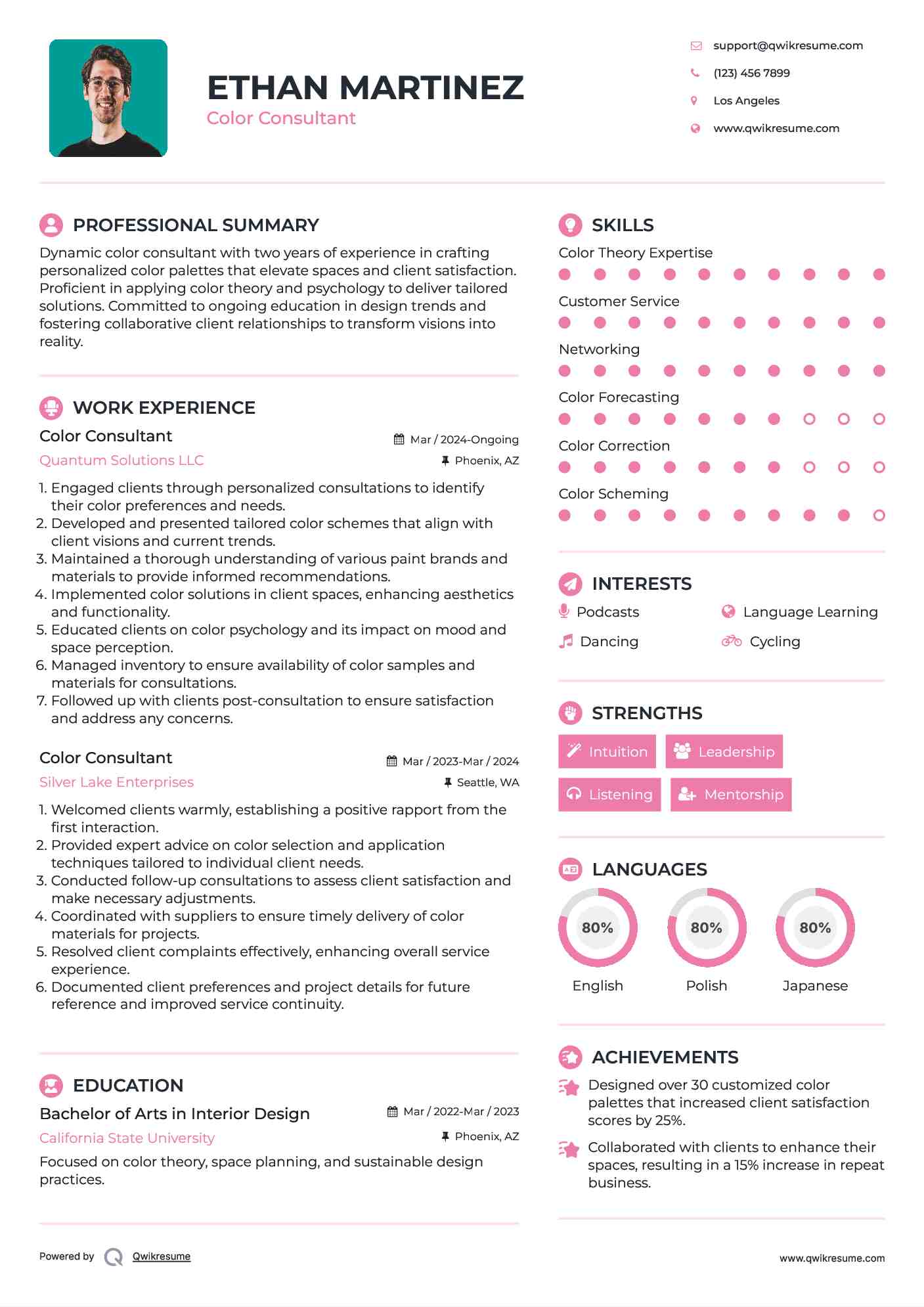 Color Consultant Resume Samples QwikResume