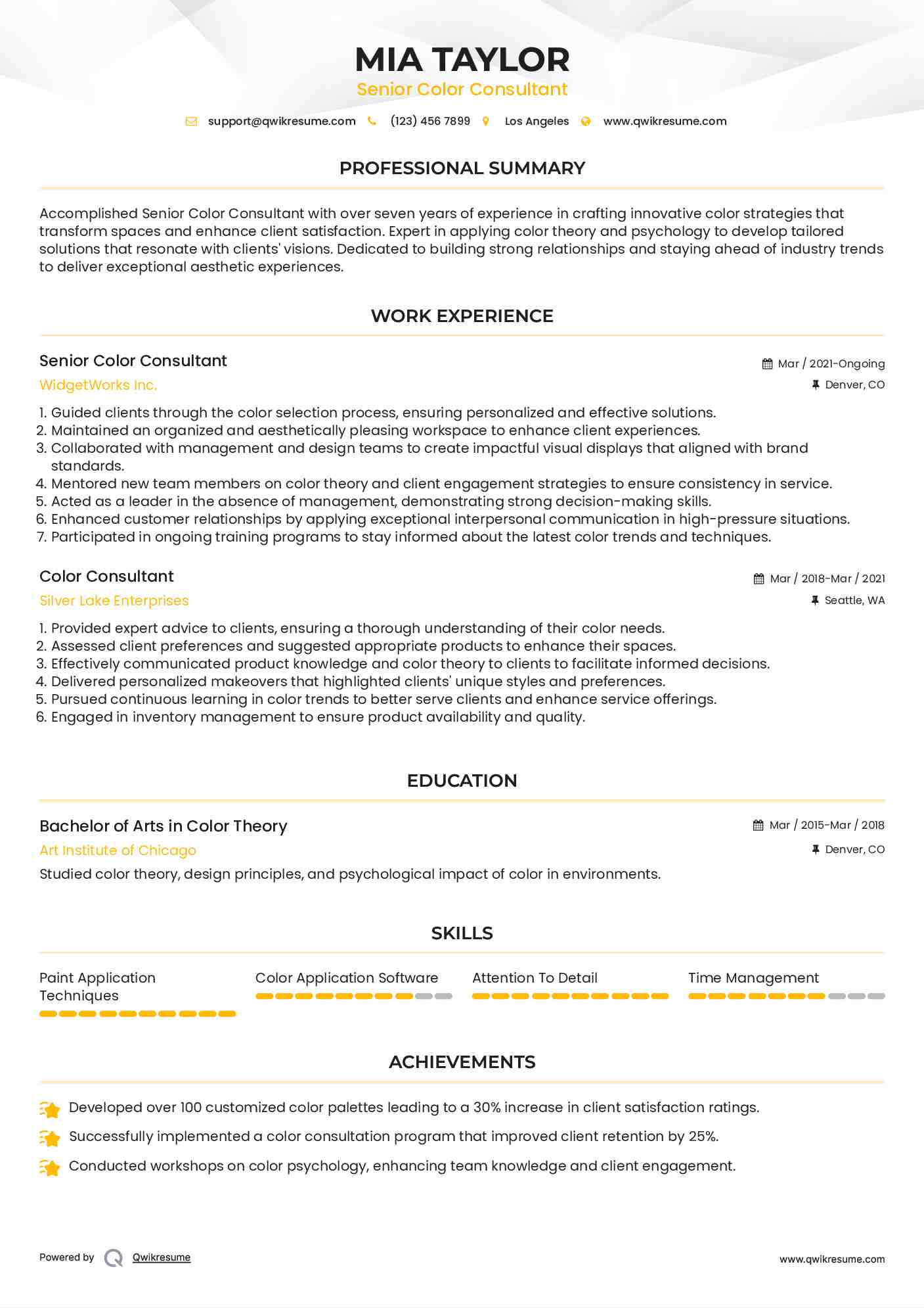 Senior Color Consultant Resume Template