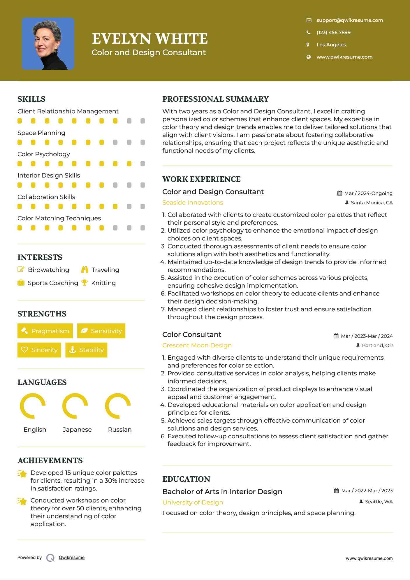 Color Consultant Resume Samples QwikResume