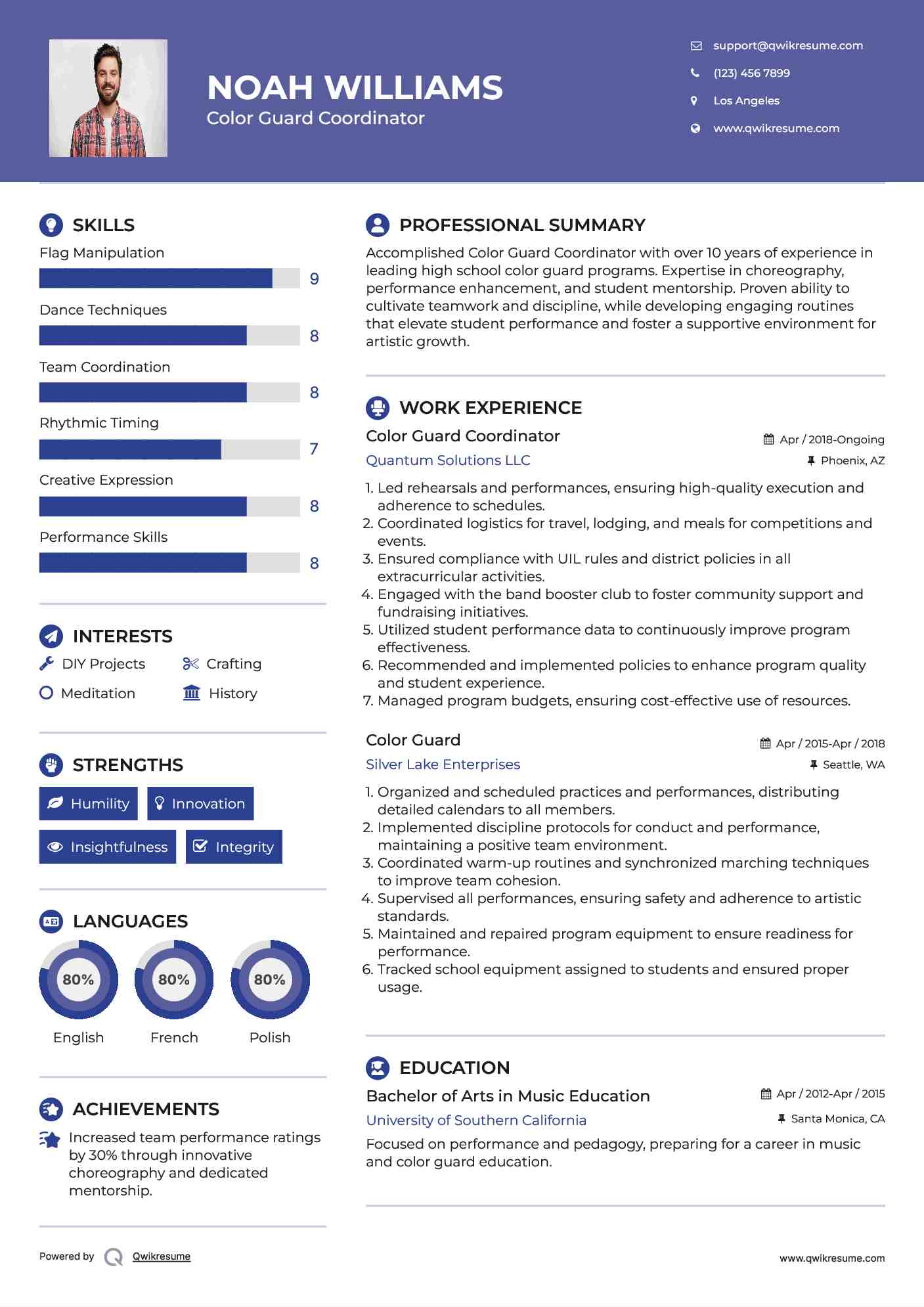 Color Guard Coordinator Resume Sample