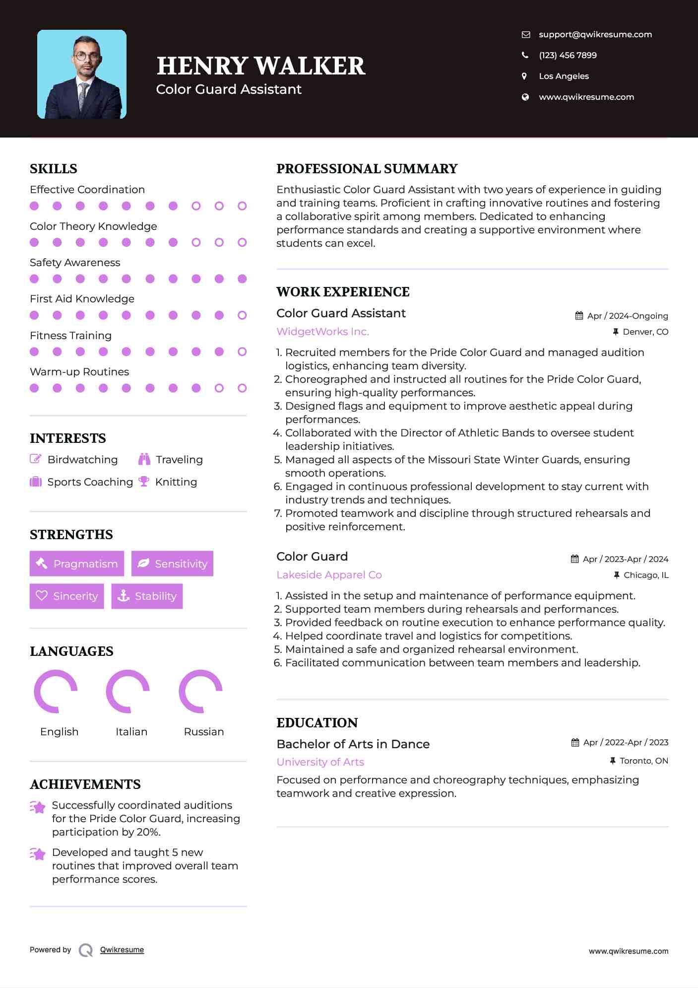 Color Guard Assistant Resume Example