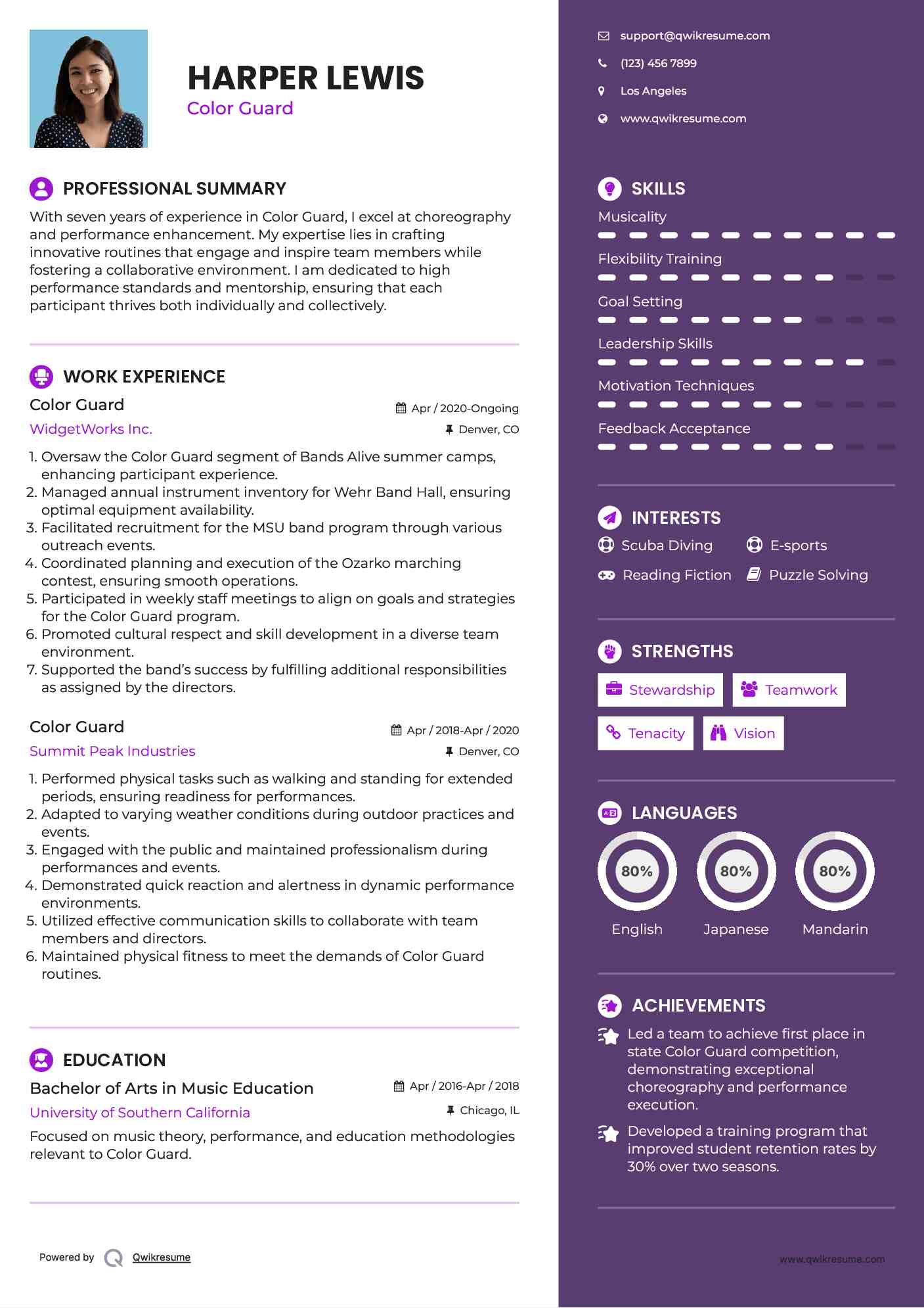 Color Guard Resume Template