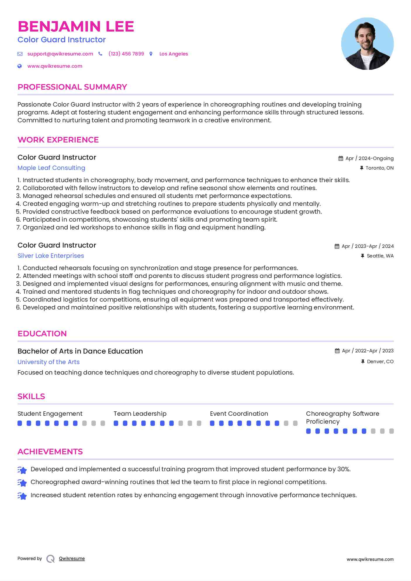 Color Guard Instructor Resume Model