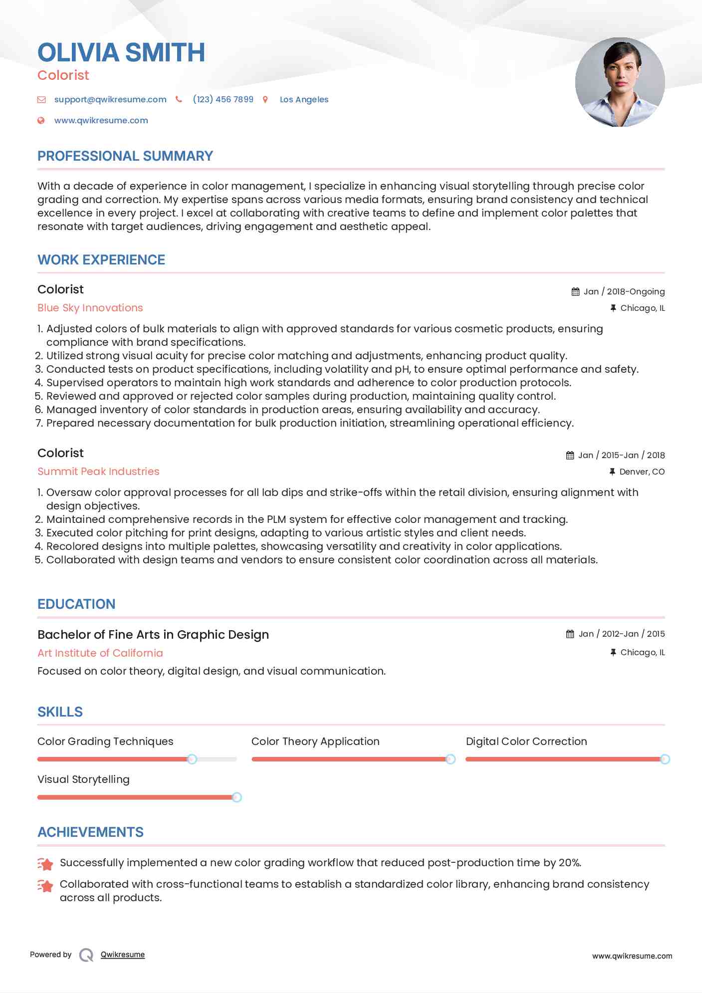 Colorist Resume Format