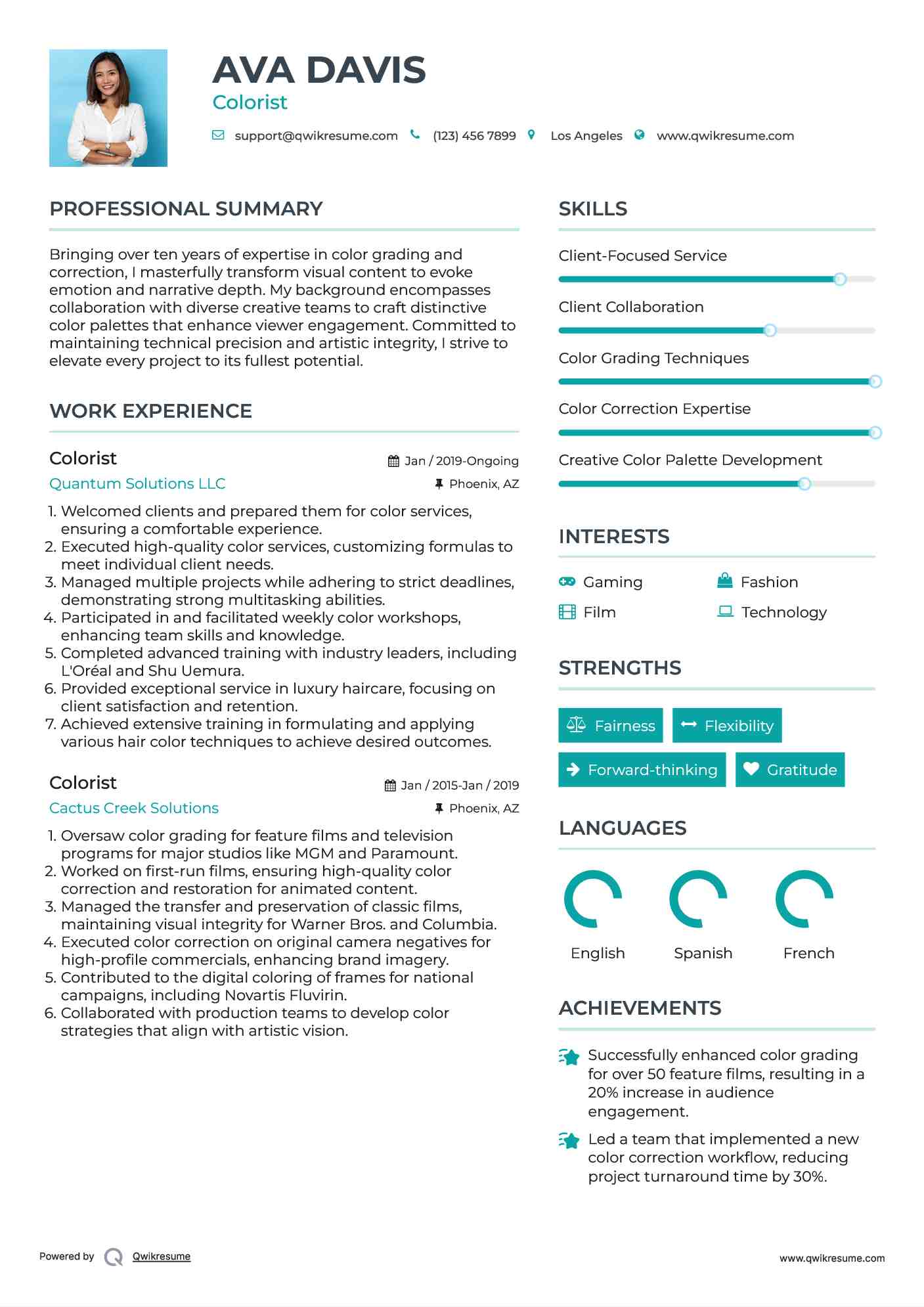 Colorist Resume Sample
