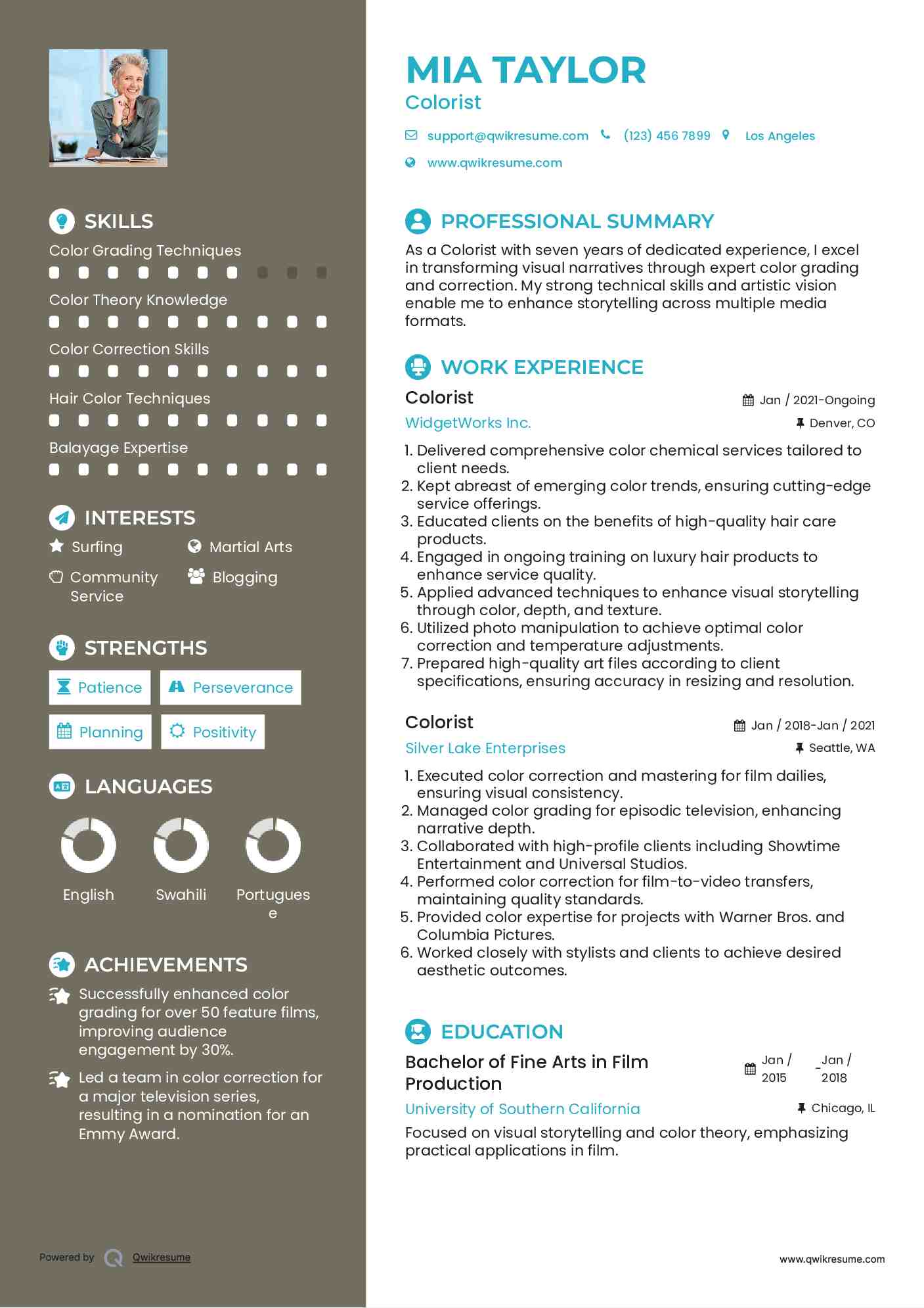 Colorist Resume Example