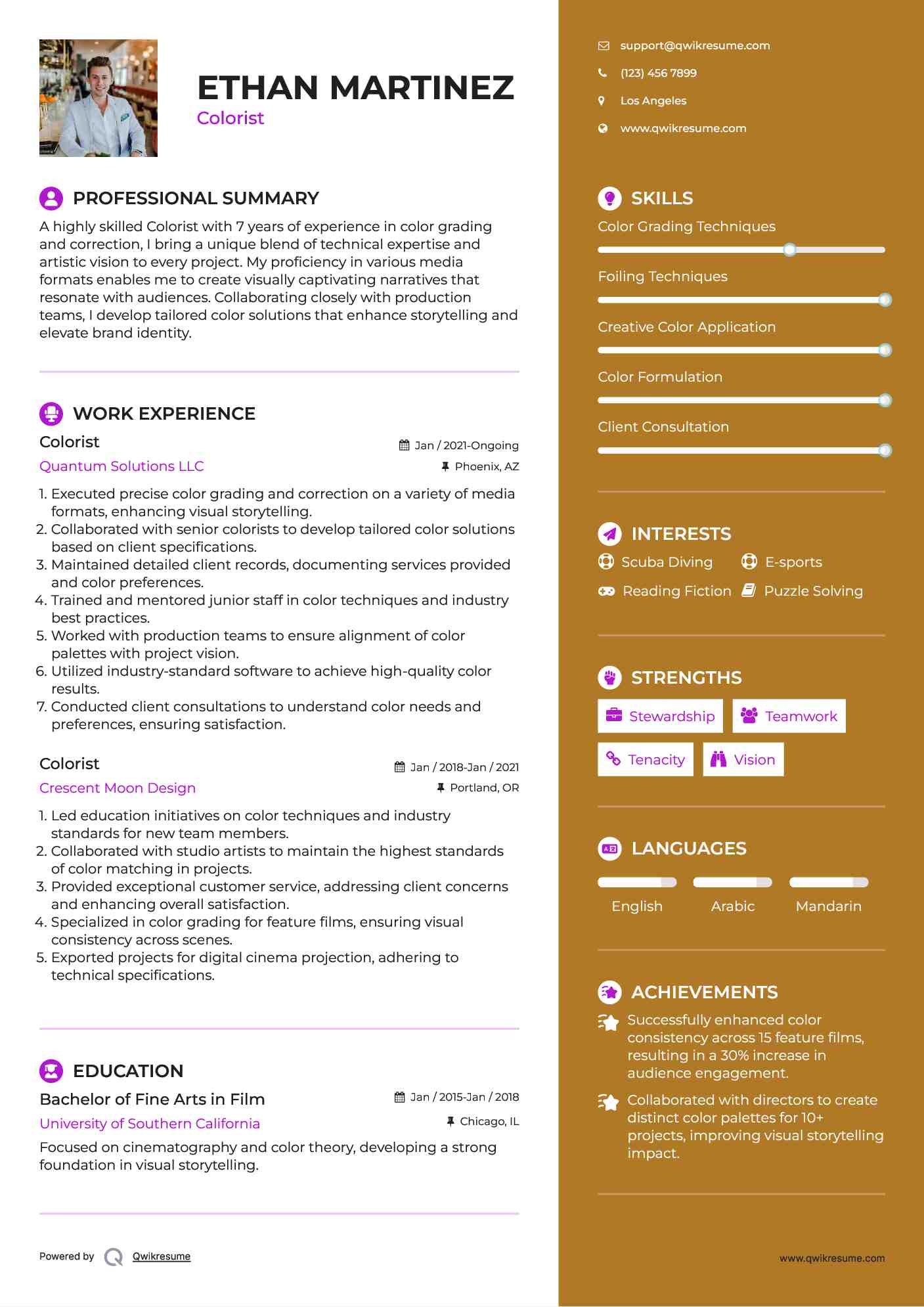 Colorist Resume Example