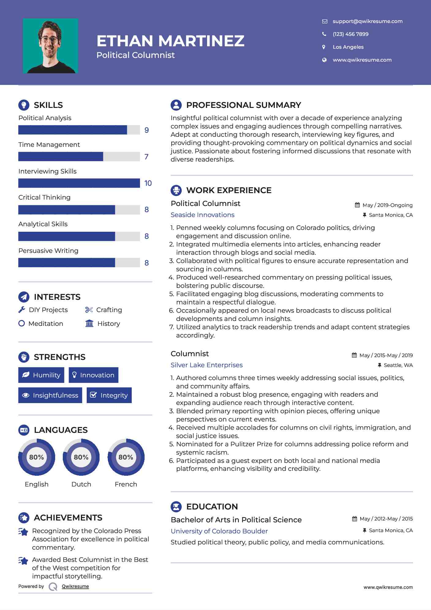 Political Columnist Resume Template