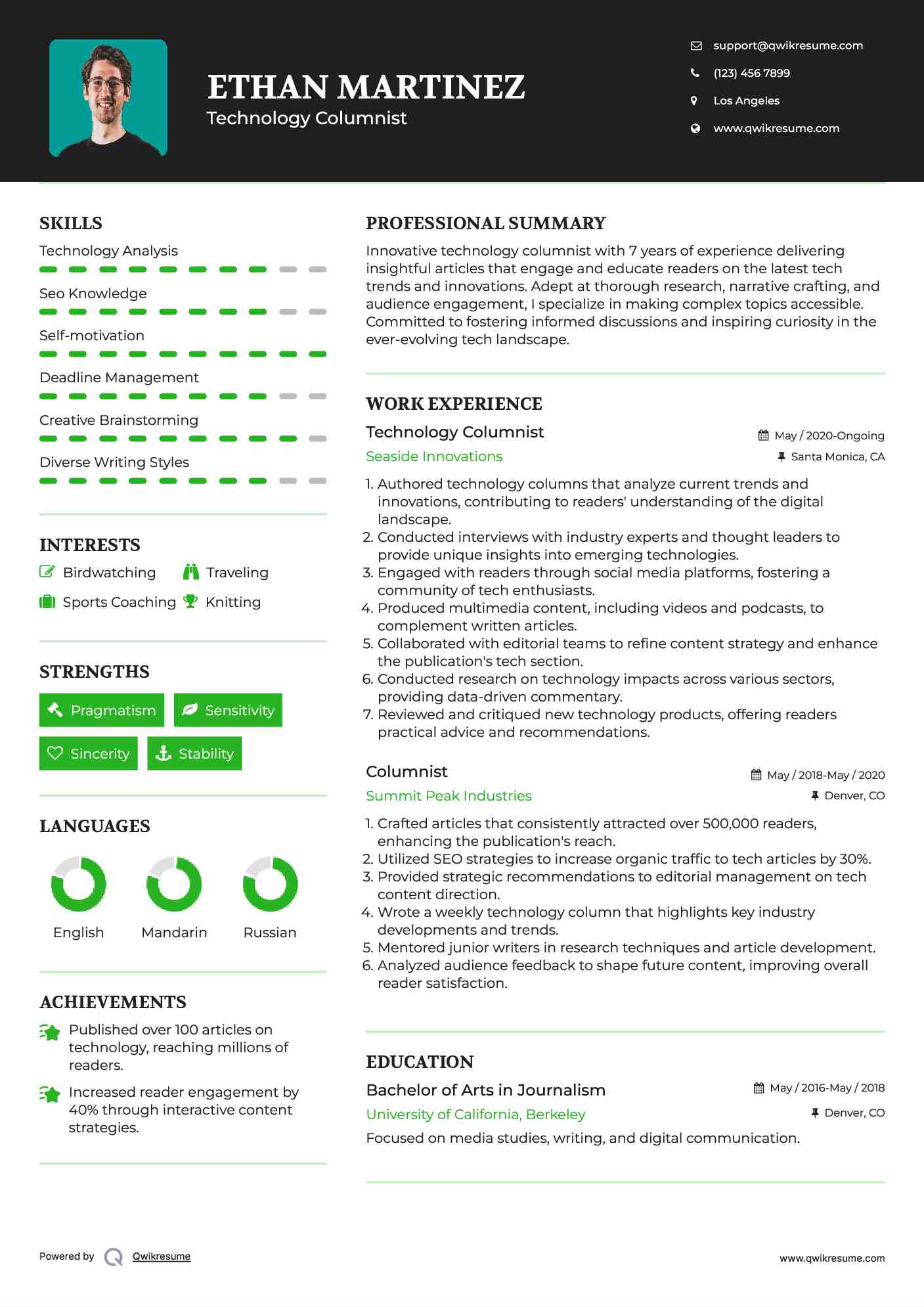 Technology Columnist Resume Template