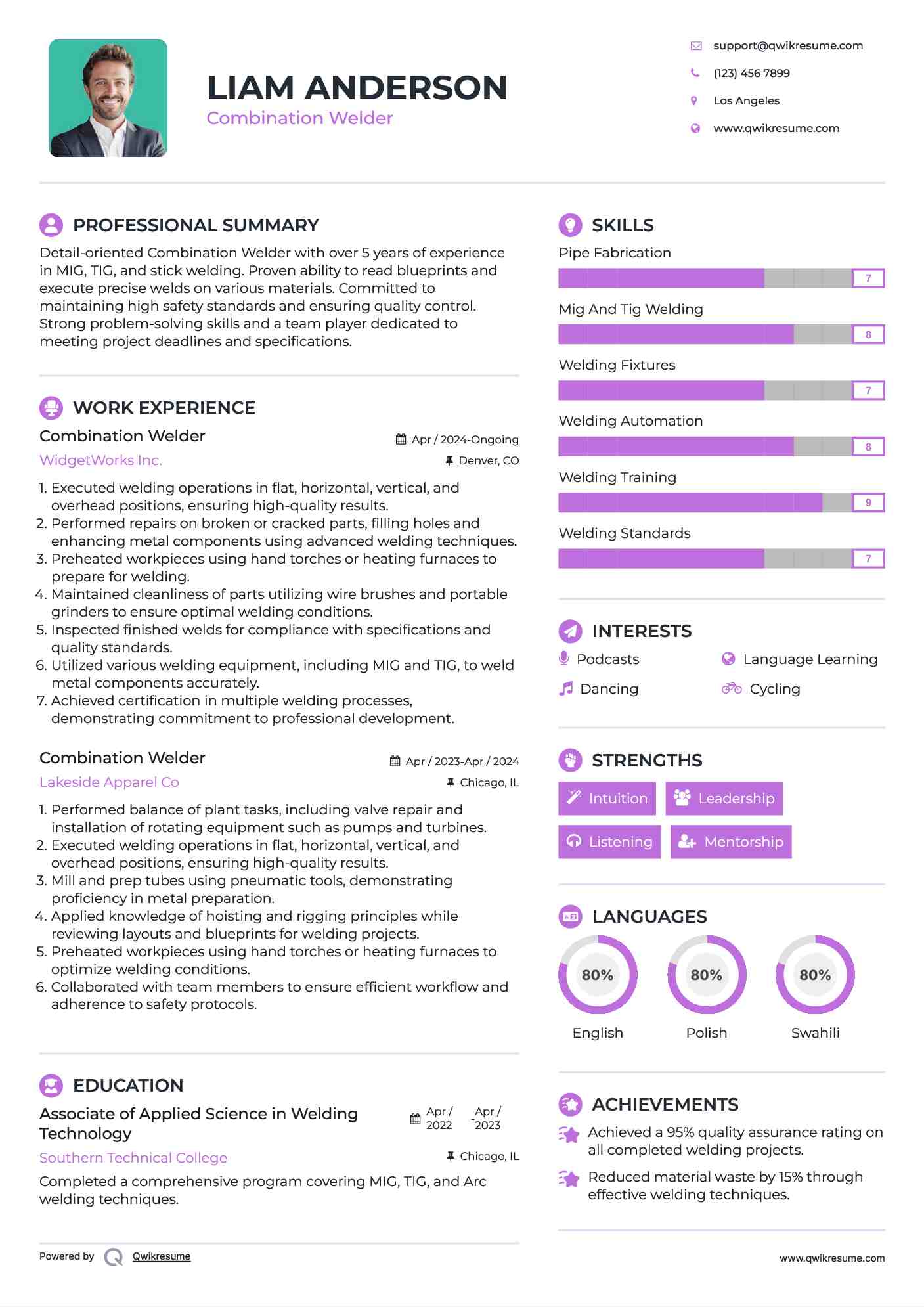 Combination Welder Resume Example