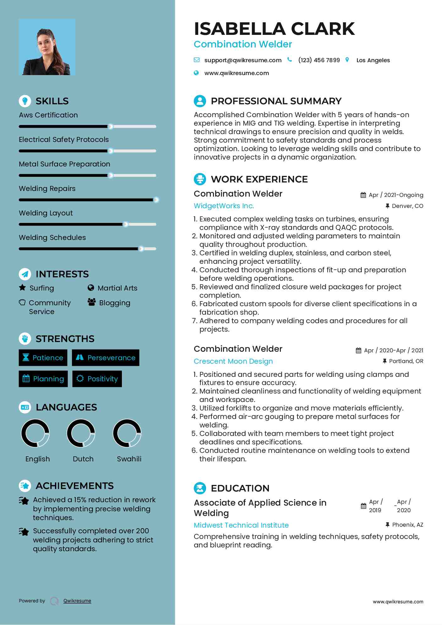 Combination Welder Resume Template